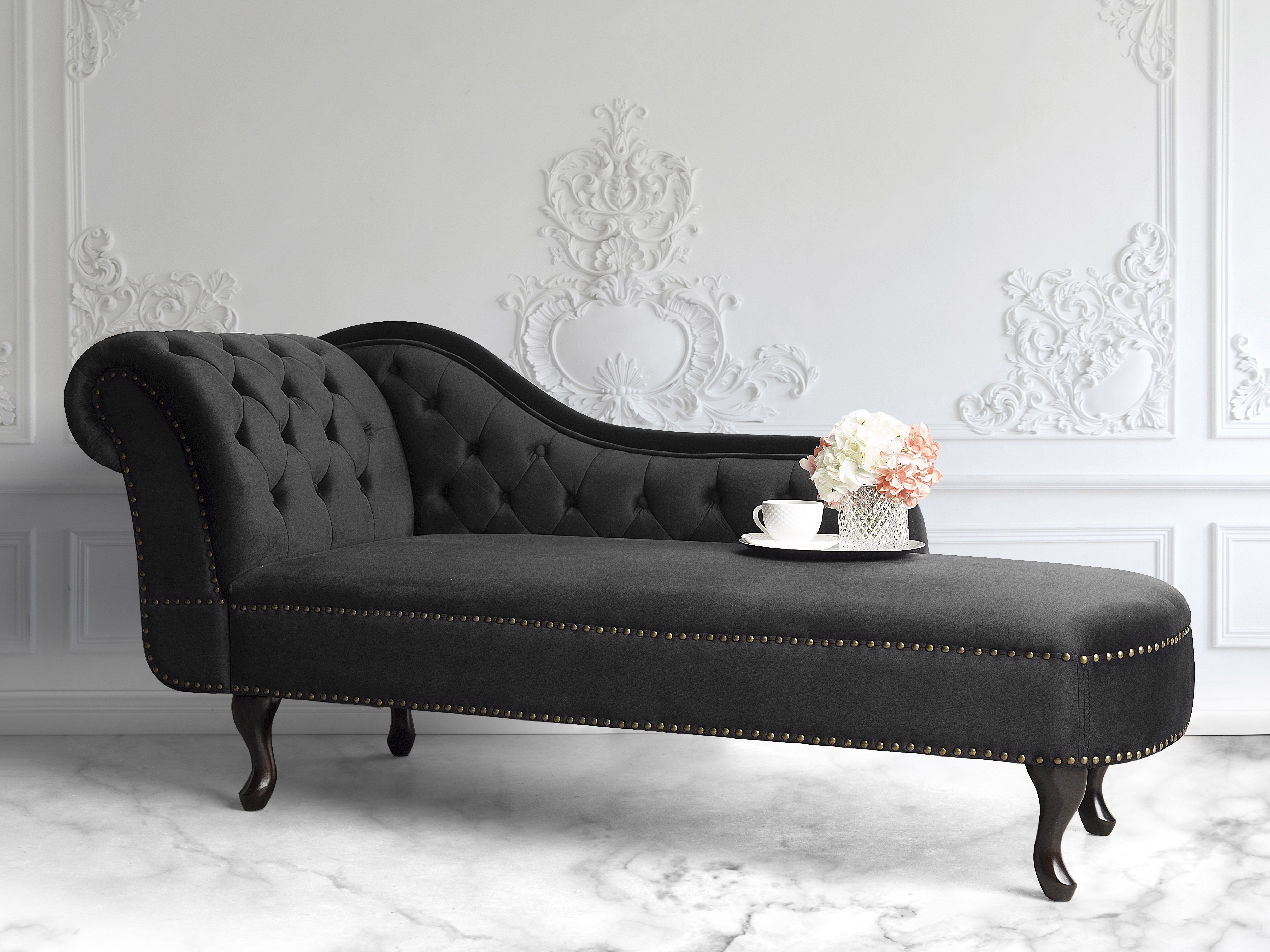 Left-Hand Chaise Lounge NIMES Velvet Black