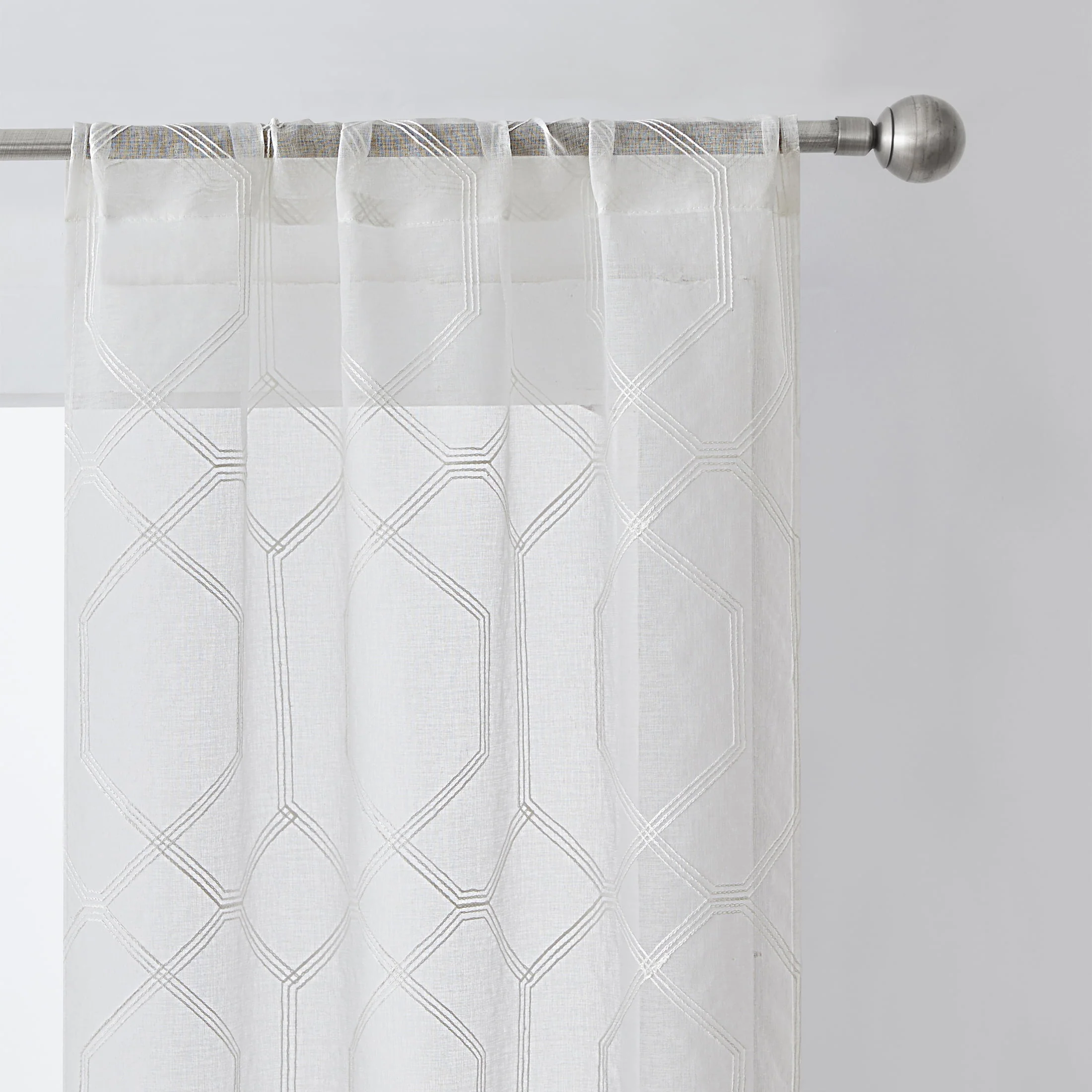 Mainstays Modern White Geometric Rod Pocket Sheer Curtain Set, 28