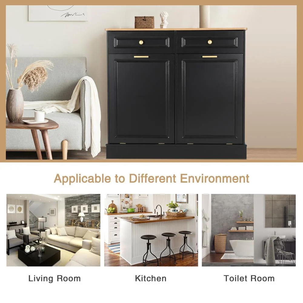 Eclife 20 Gallons Double Tilt Out Trash Cabinet Wood Tabletop, Upgrade Gray, WB010GY - Image 18