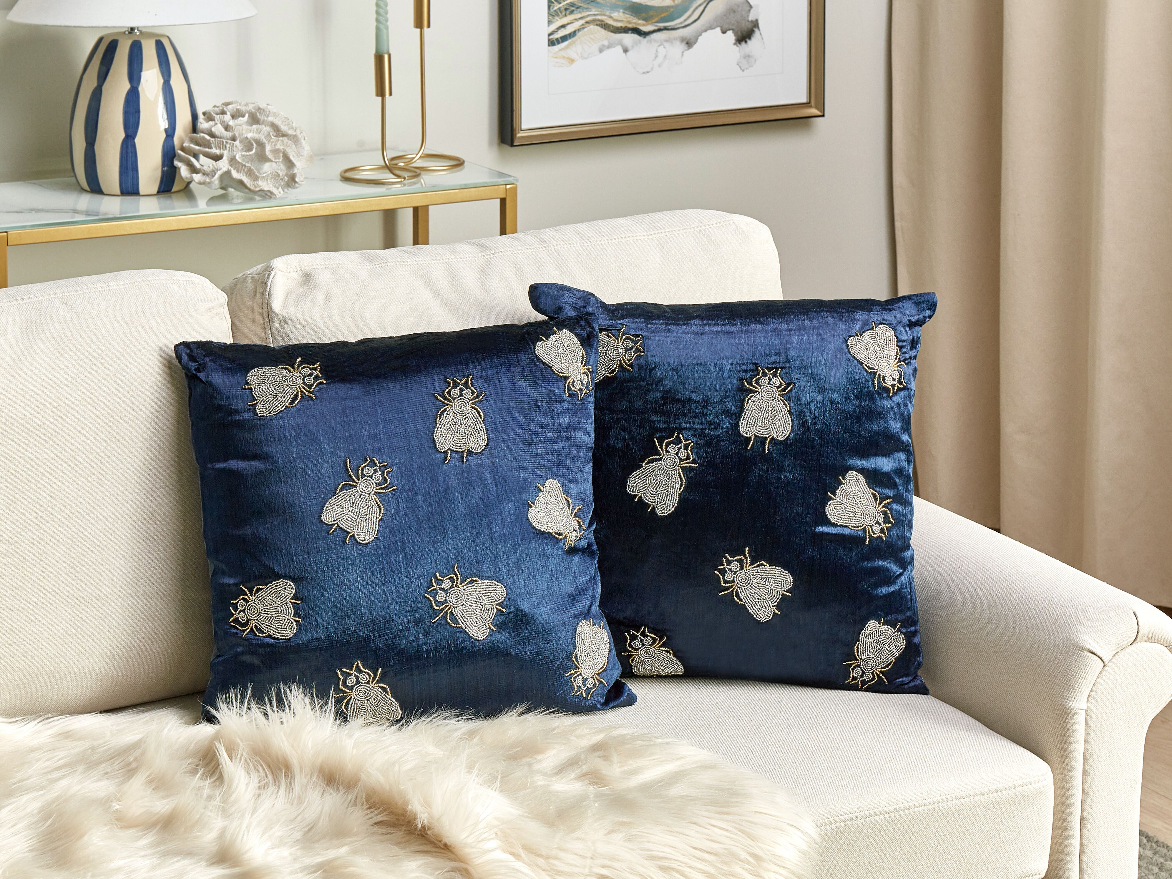 Set of 2 Decorative Cushions PENTAS Velvet 45 x 45 cm Navy Blue Animal Pattern