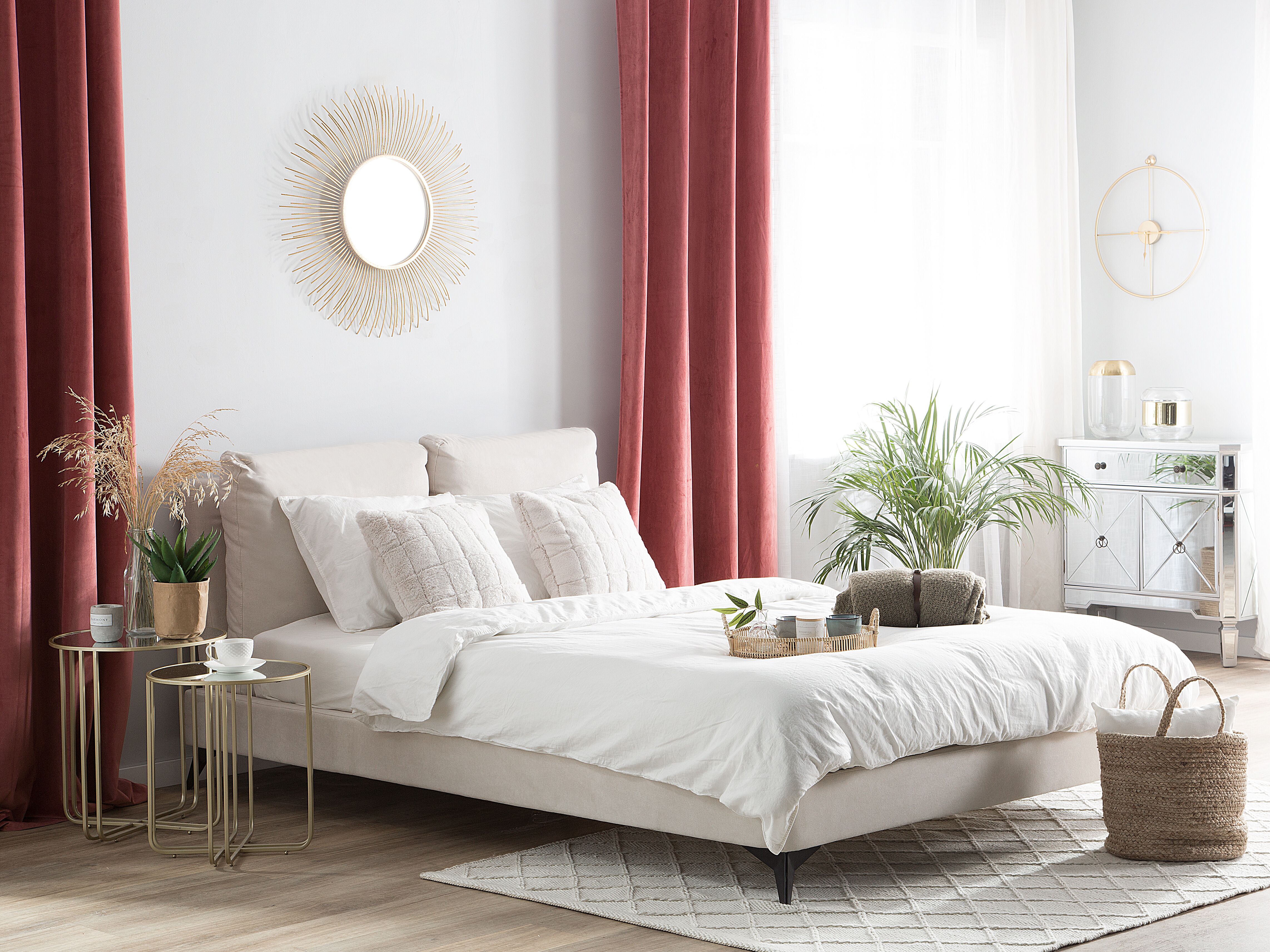 Bed Chenille MELLE 180 x 200 cm (EU Super King) Light Beige