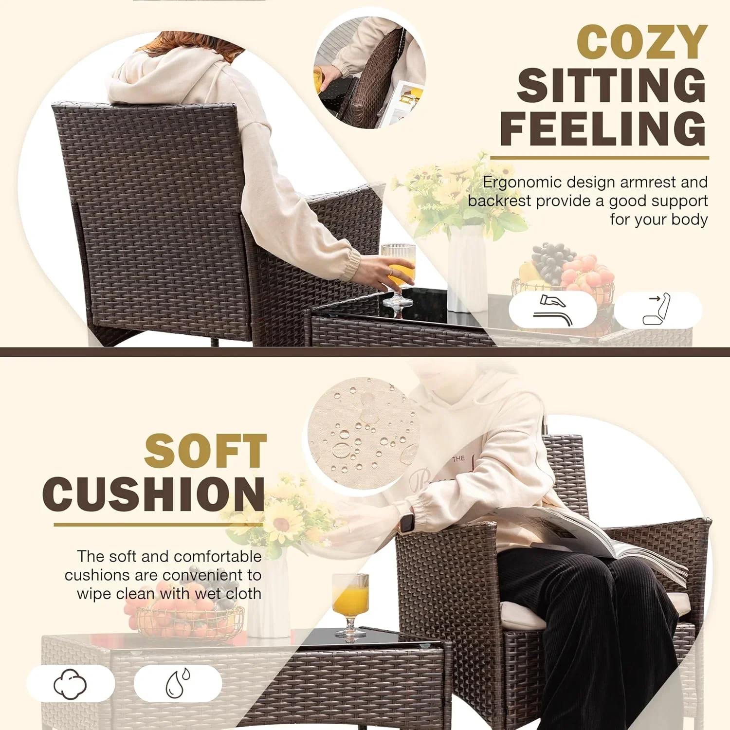 4-Piece Patio Rattan Wicker Furniture Set - T-LCRF834M18 - Image 20 4-Piece Patio Rattan Wicker Furniture Set - T-LCRF834M18 - Image 20
