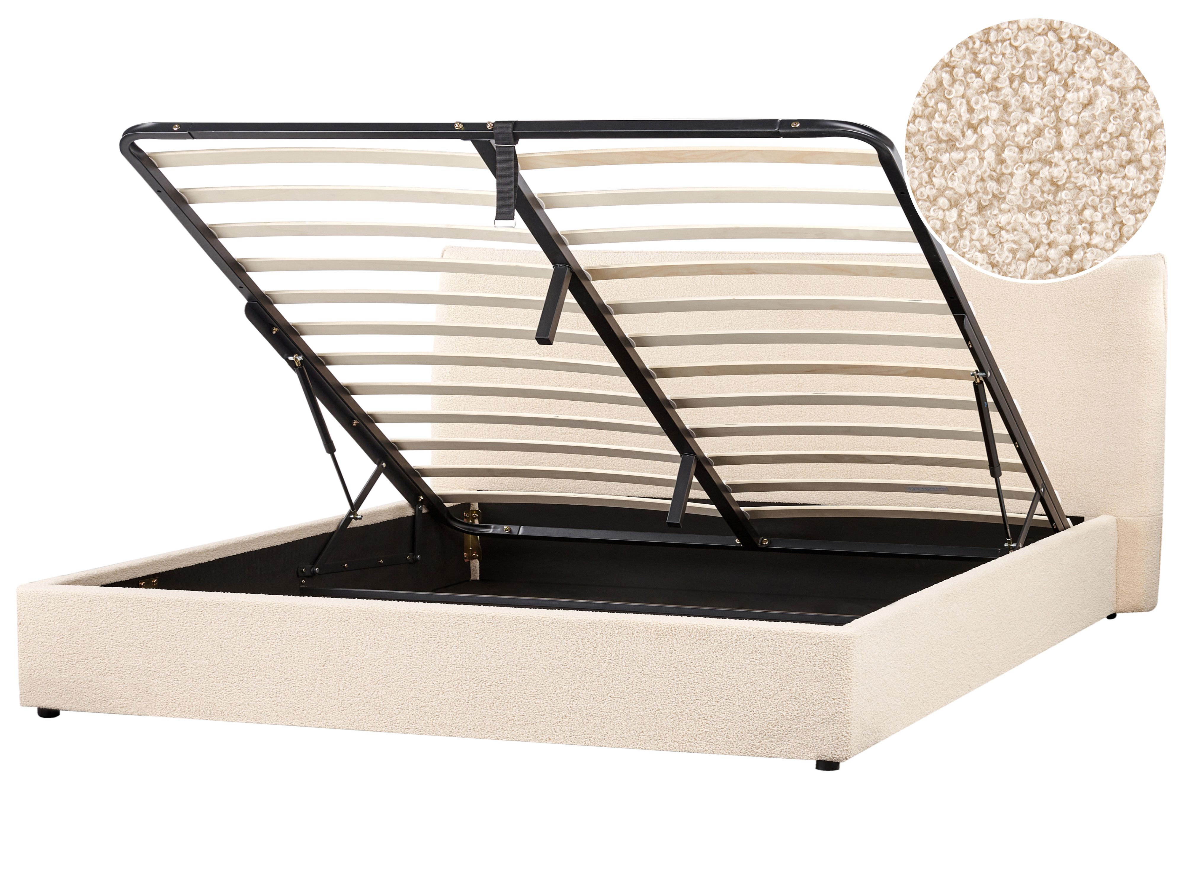 Ottoman Bed Boucle LAVAUR 180 x 200 cm (EU Super King) Beige
