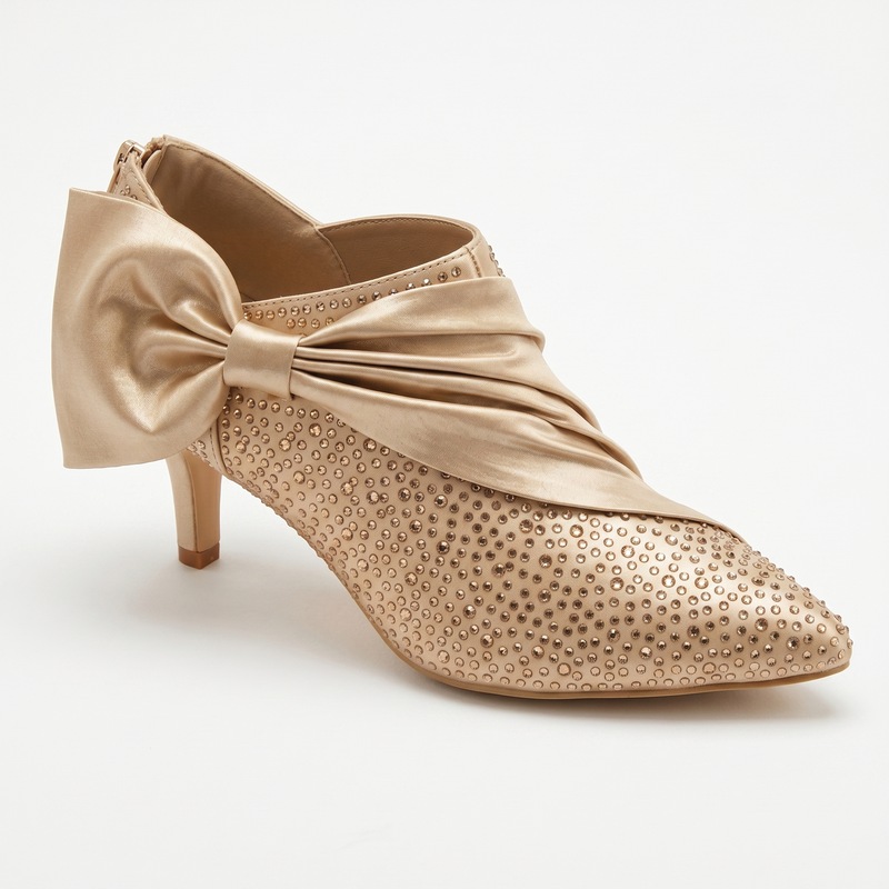 Rhinestone Satin Bow Shootie for Women with Memory Foam and 2.25