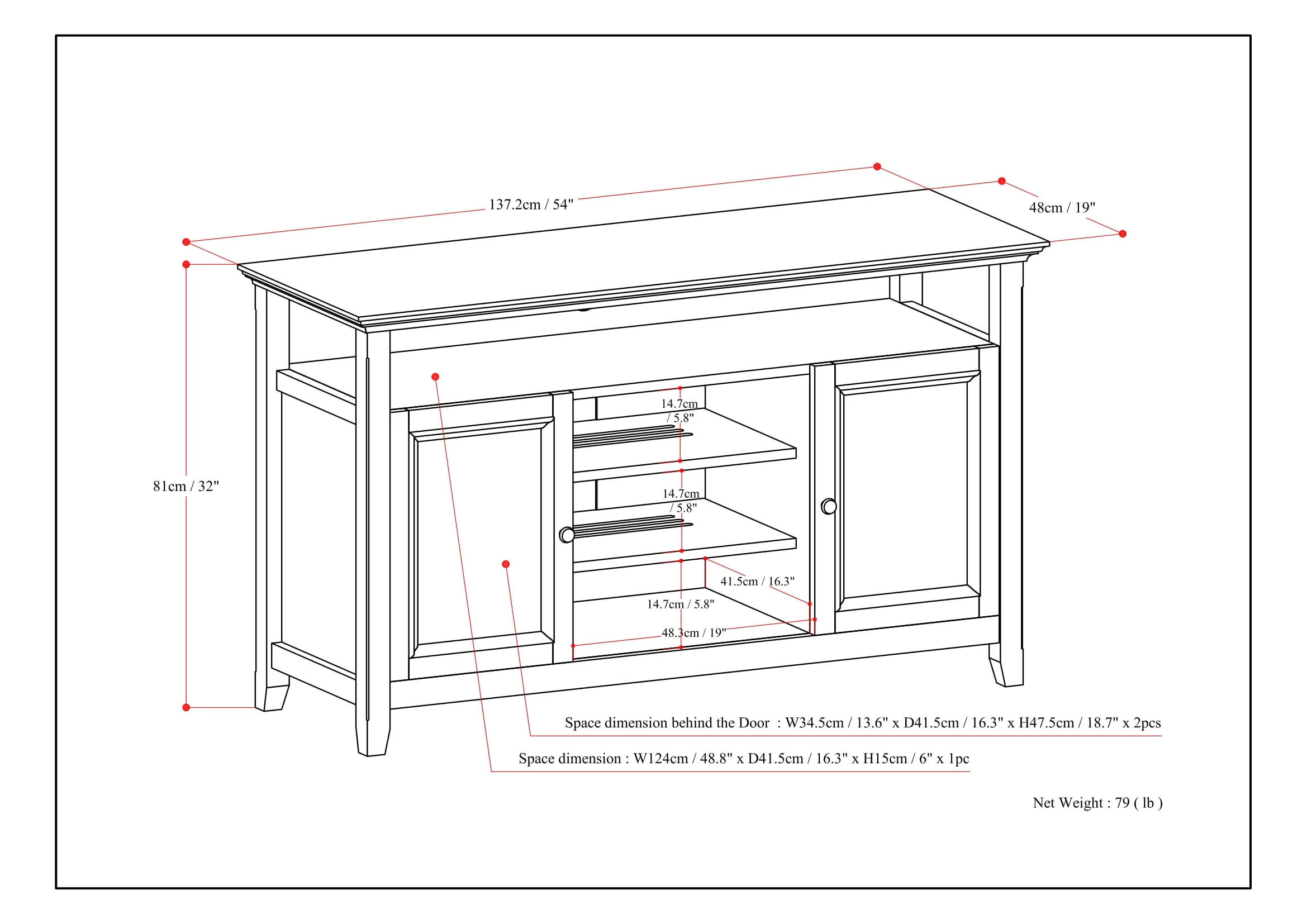Amherst 54 inch Wide Solid Wood Transitional TV Stand in Antique White