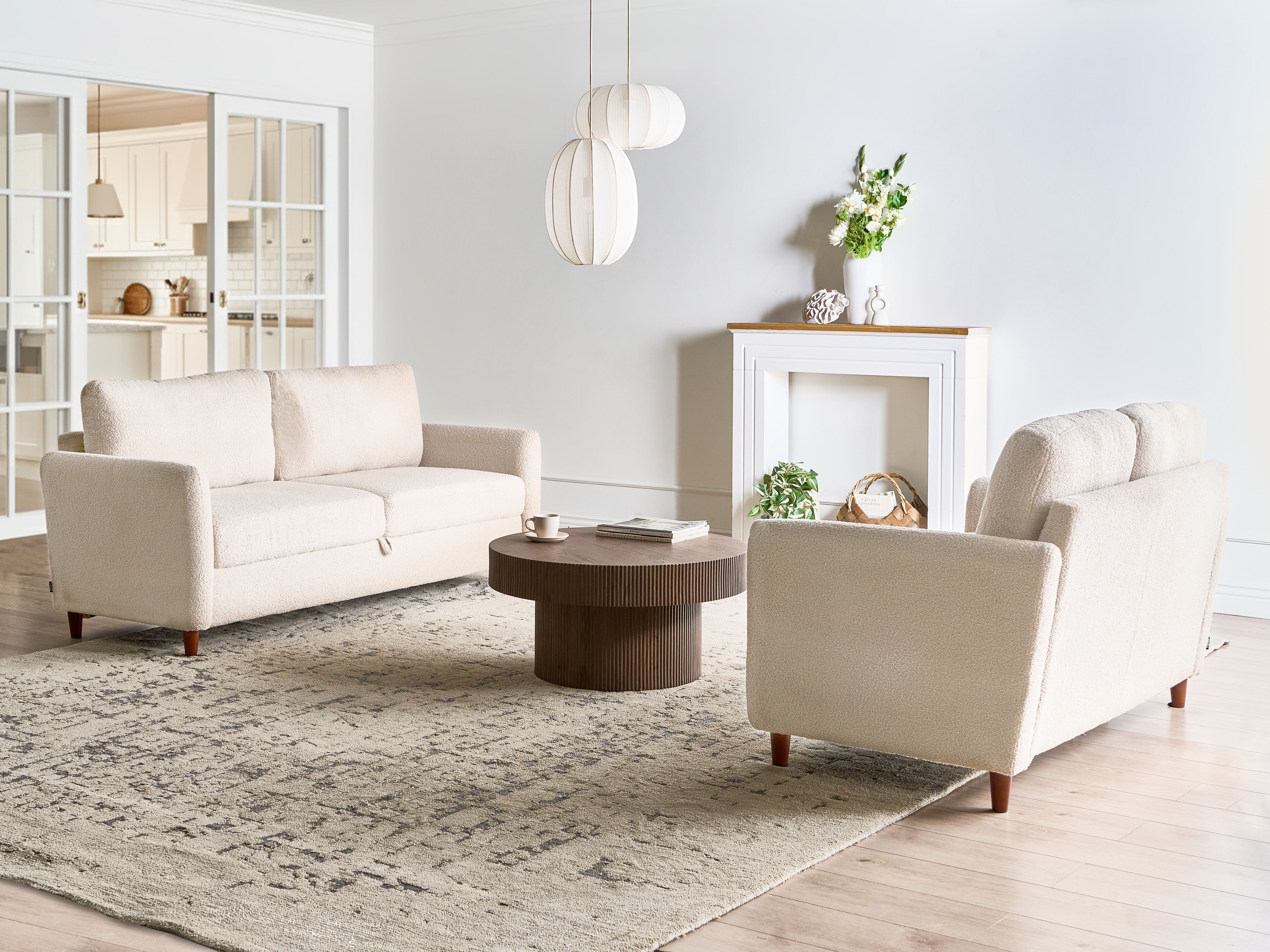 Living Room Set 5 Seater MARE Boucle Beige