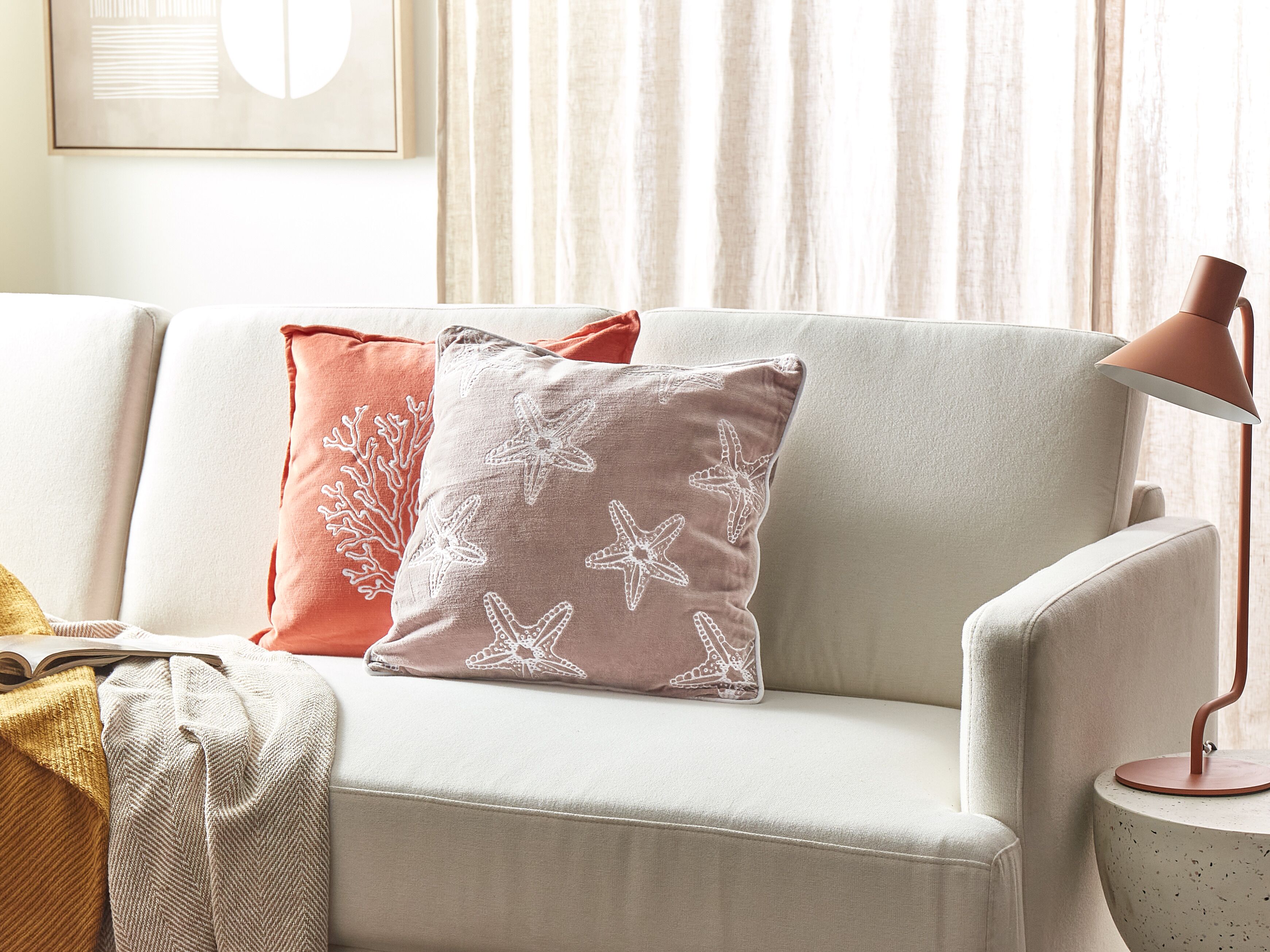 Throw Cushion CERAMIUM Velvet 45 x 45 cm Pastel Pink Floral Pattern