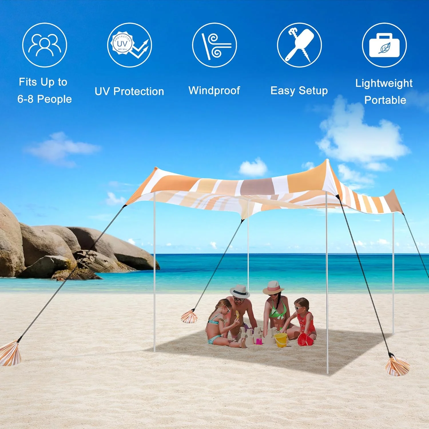 Beach Tent, UPF 50+ Beach Canopy Sun Shade, Portable 10×10 FT Large Pop-Up Beach Tent Sun Shelter with Sand Anchors, Ground Pegs, Easy Setup for Beach, Camping, Park, and Backyard Fun - Image 23