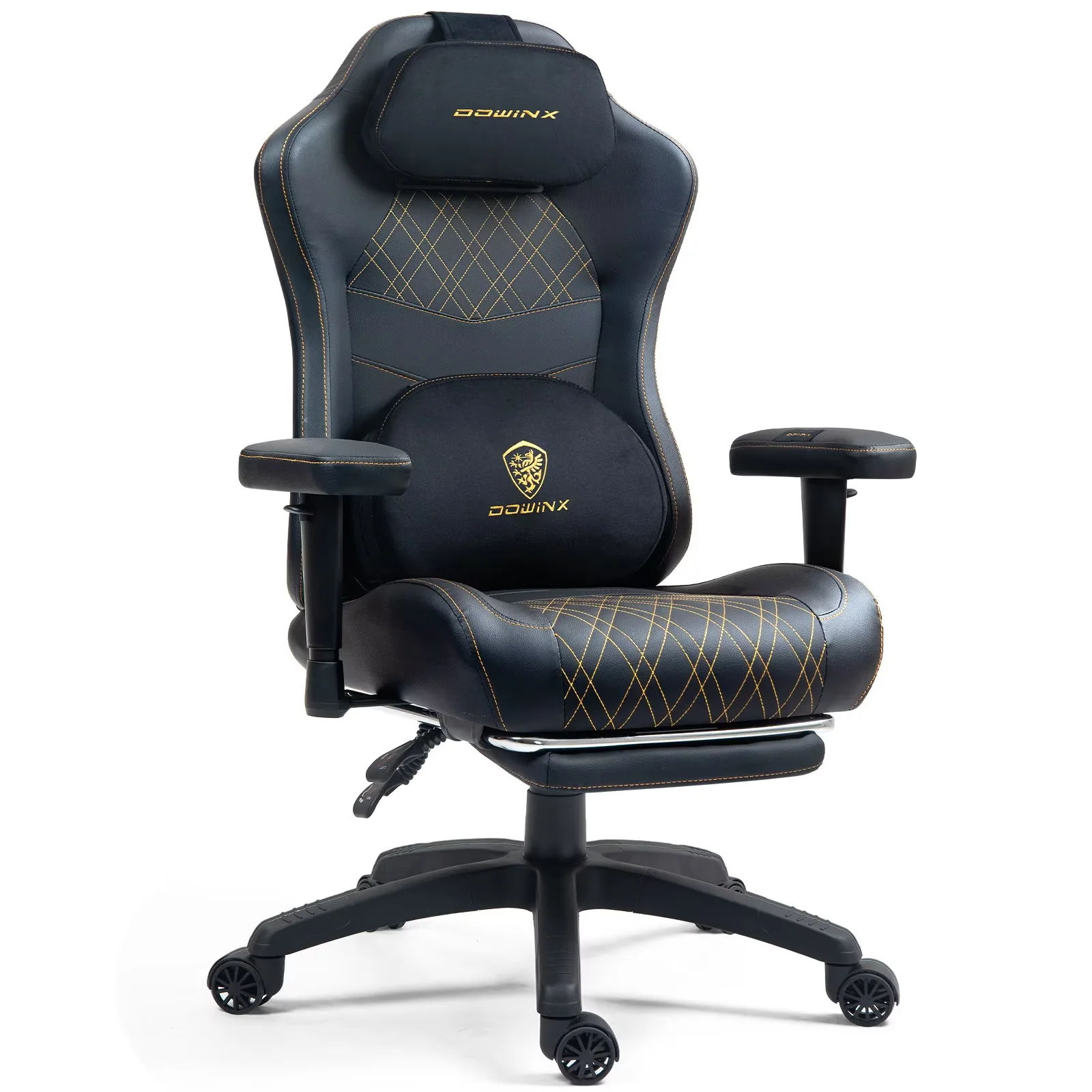 Dowinx Heated Massage Gaming Chair - Ergonomic Recliner with Pocket Spring Cushion, Adjustable Armrests & Footrest, Black-White - Image 7