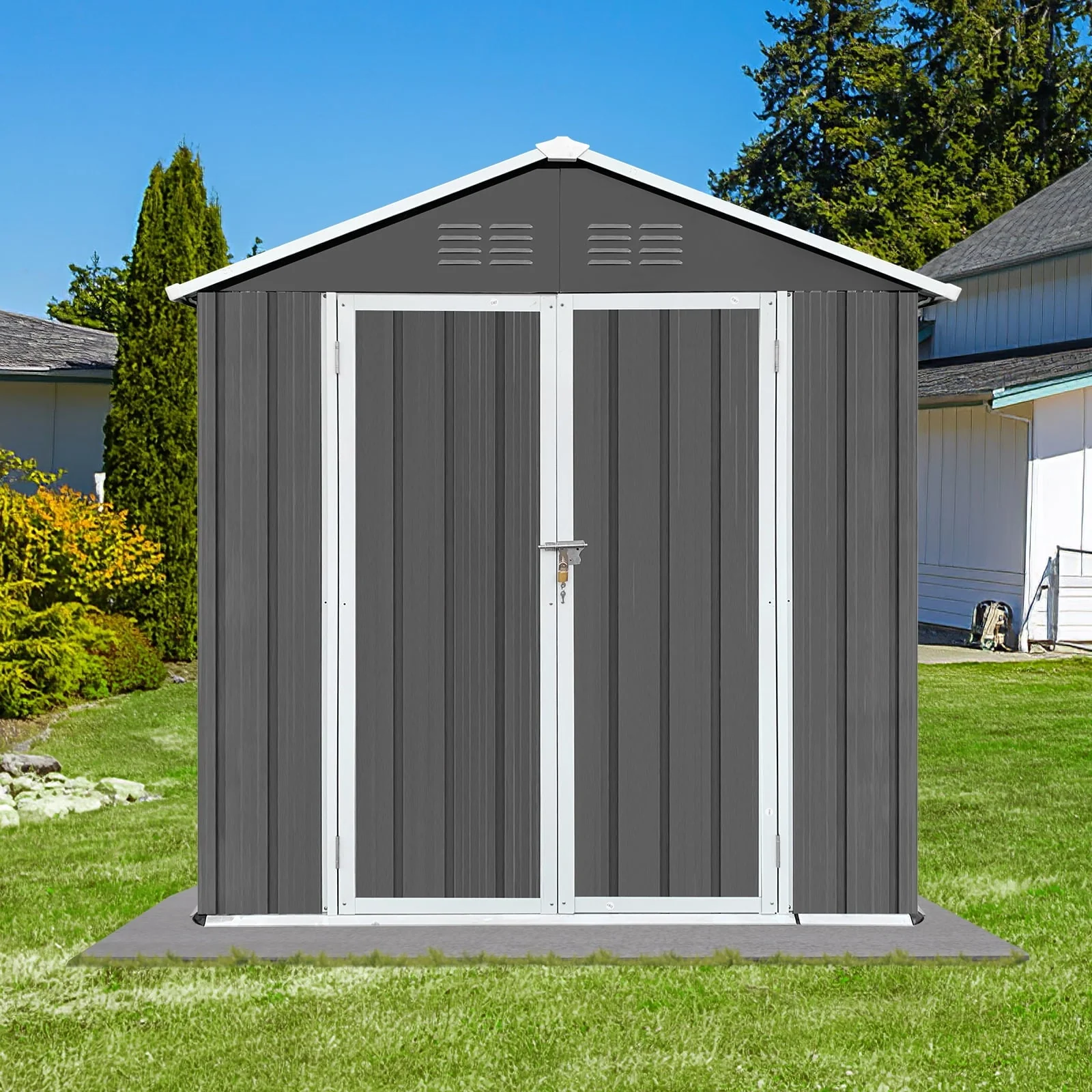 6' x 4' Outdoor Metal Storage Shed, Tools Storage Shed, Galvanized Steel Garden Shed with Lockable Doors, Outdoor Storage Shed for Backyard, Patio, Lawn, D8311 - Image 5