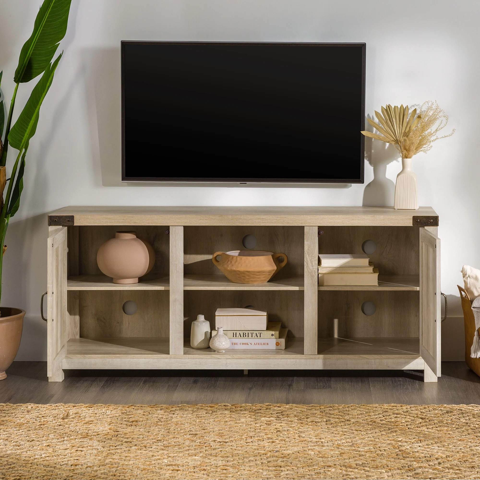 Walker Edison Modern Farmhouse Barn Door TV Stand for TVs up to 65", Grey Wash - Image 26