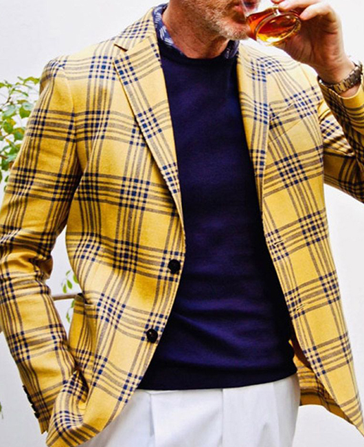 OK Casual Plaid Notch Lapel Two Button Slim Fit Blazer