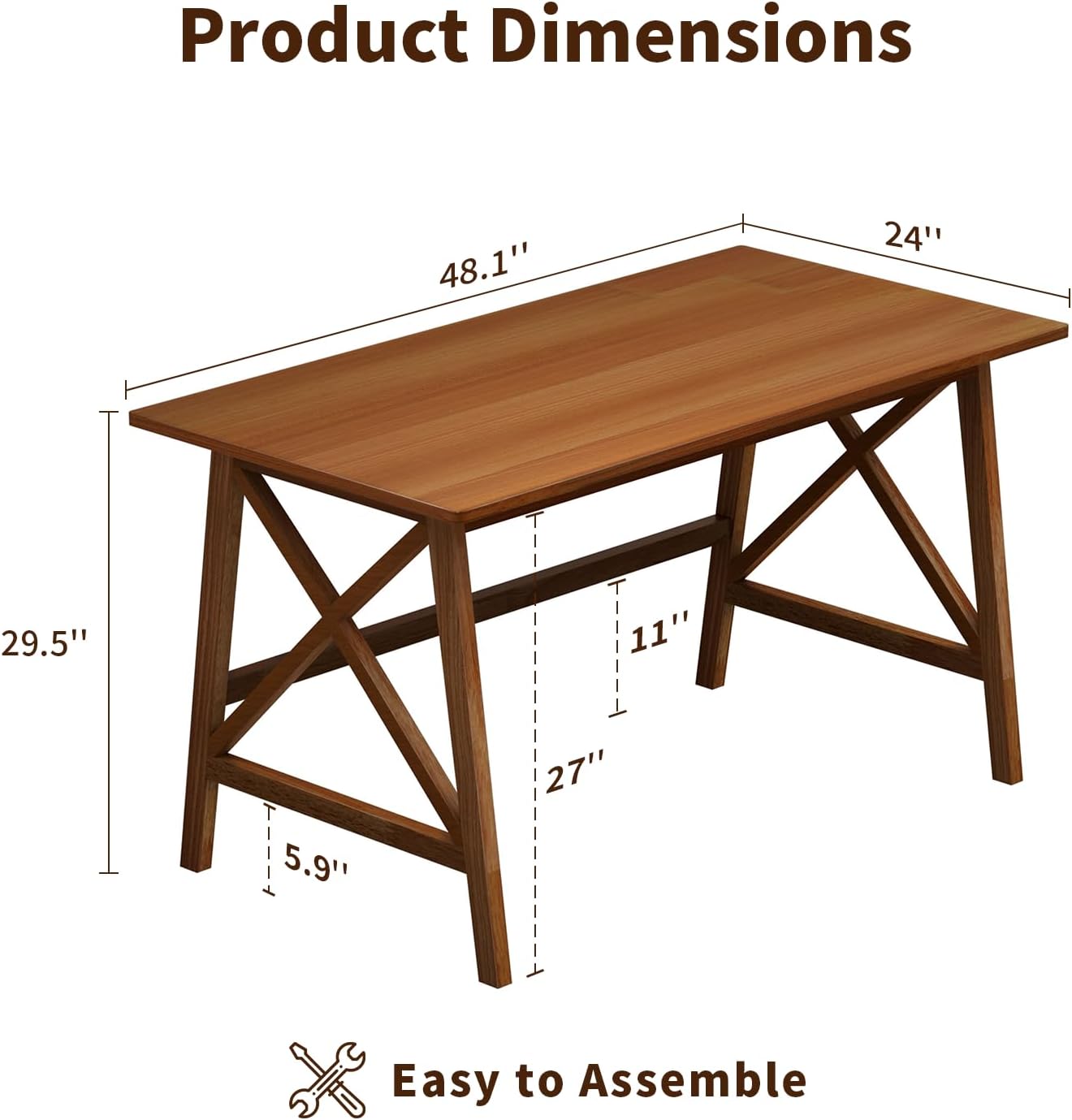 NELYE Modern Solid Wood Desk - 48