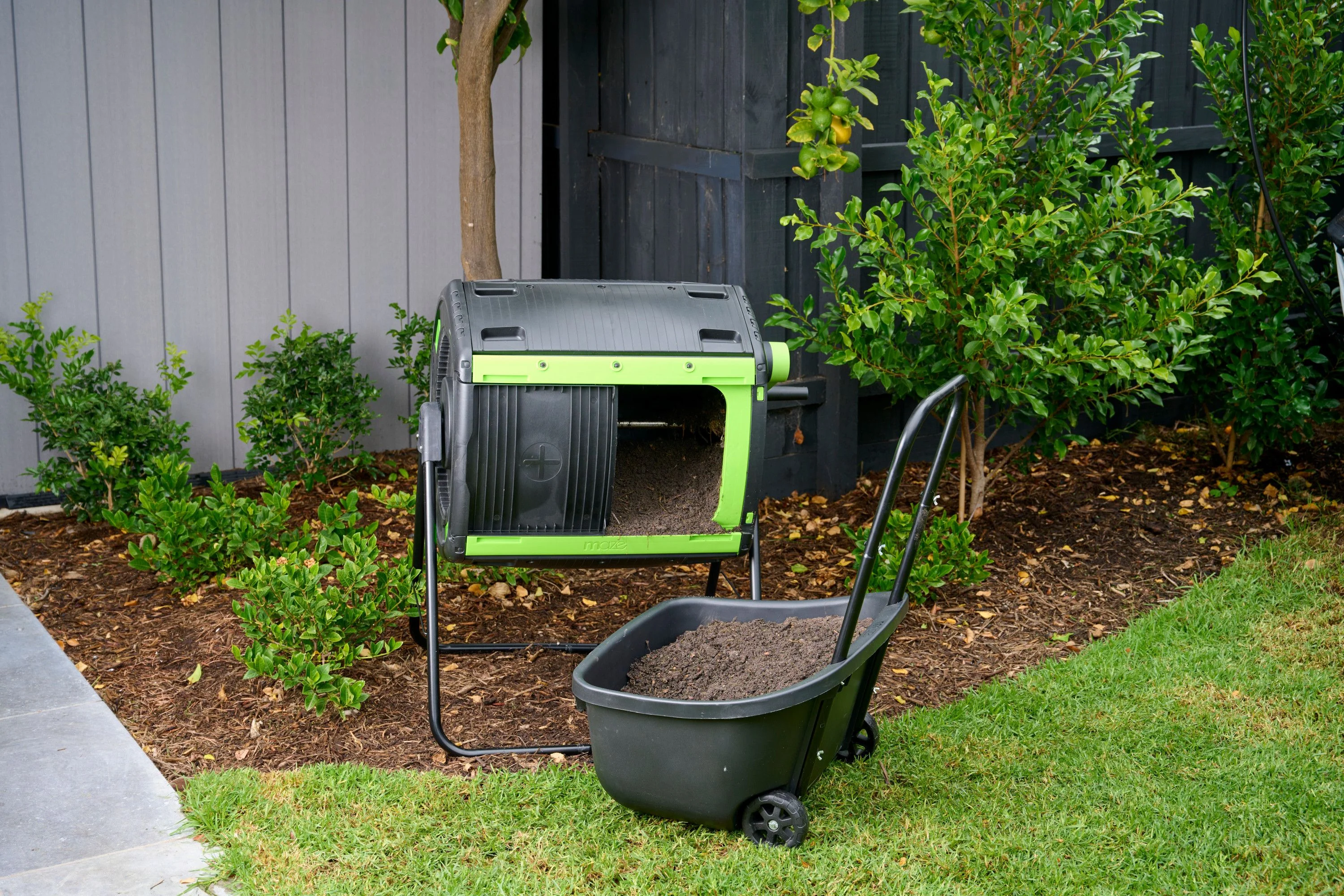 Maze RSI- 48 Gallon Geared Two Compartment Compost Tumbler and Cart