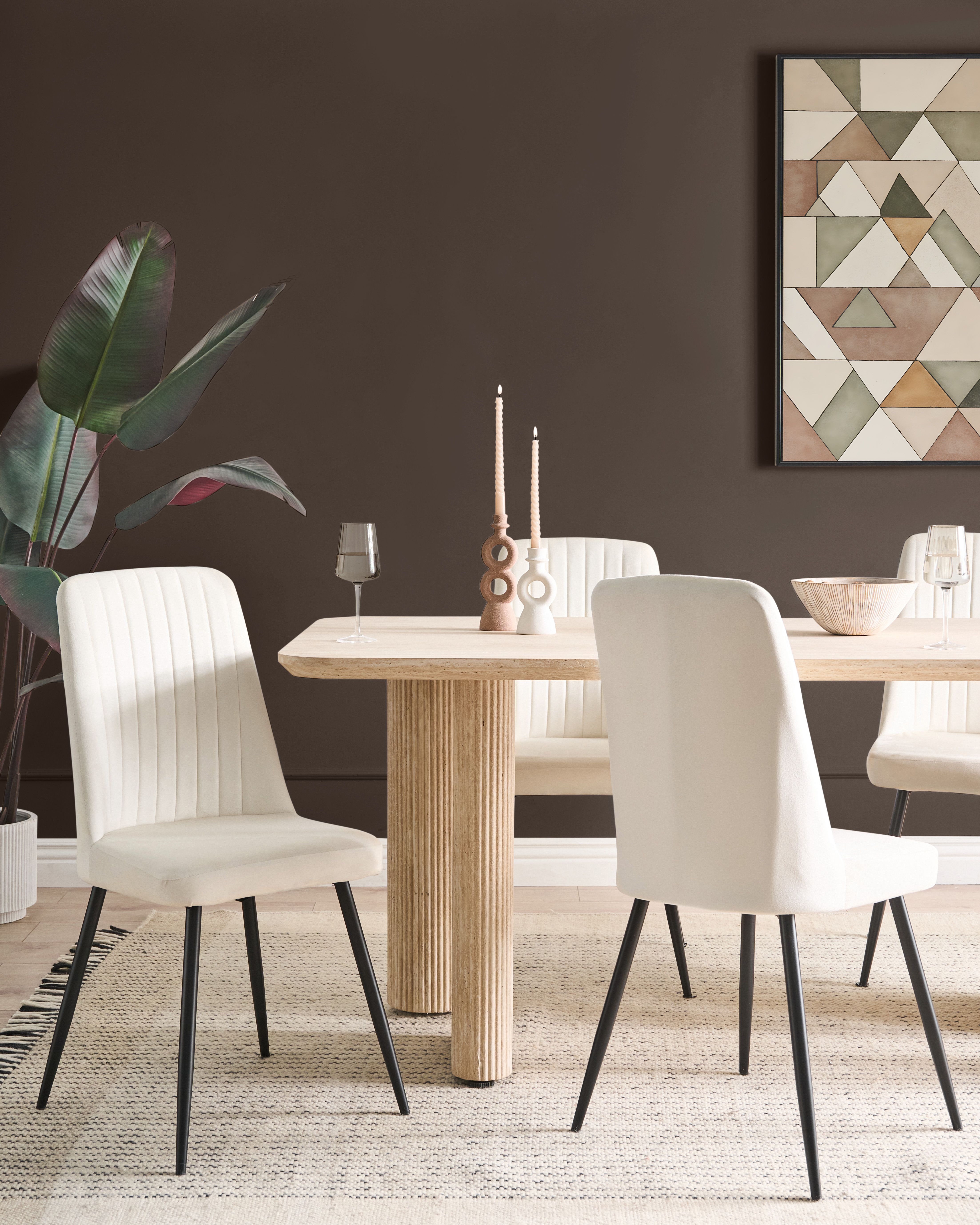 Set of 4 Dining Chairs KIRBY Velvet Off-White