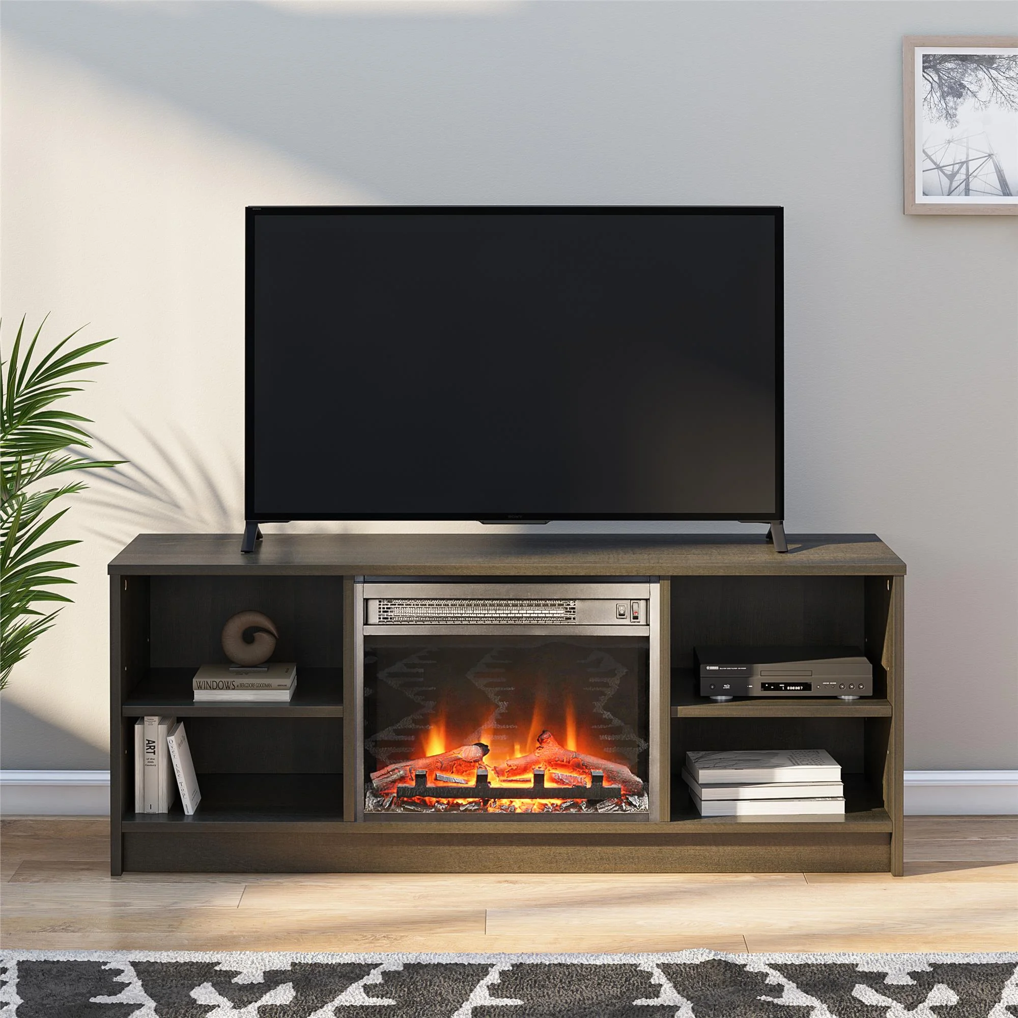 Mainstays Fireplace TV Stand, for TVs up to 55", Black Oak - Image 39