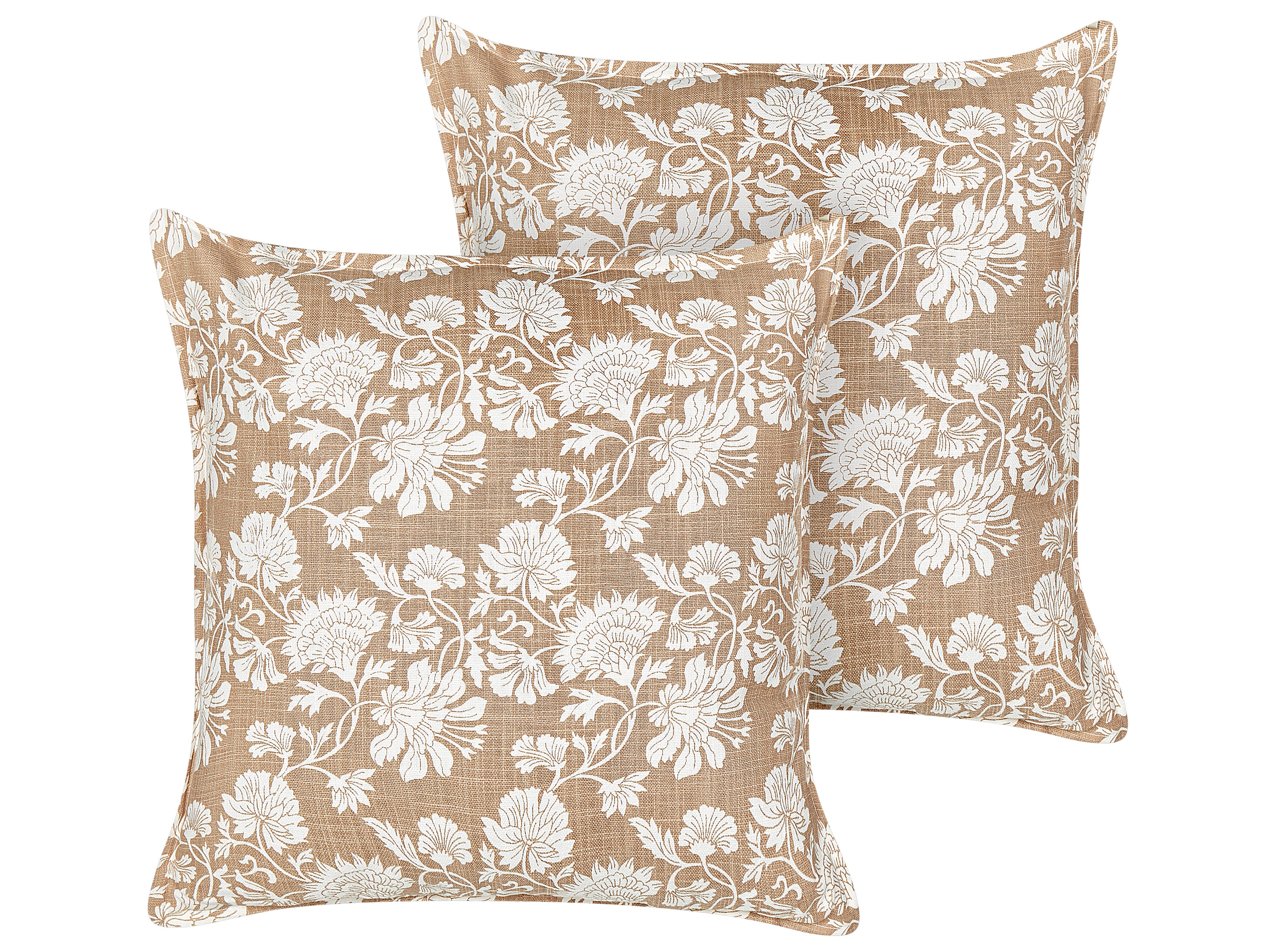 Set of 2 Decorative Cushions NOTELEA Cotton 45 x 45 cm Beige Floral Pattern