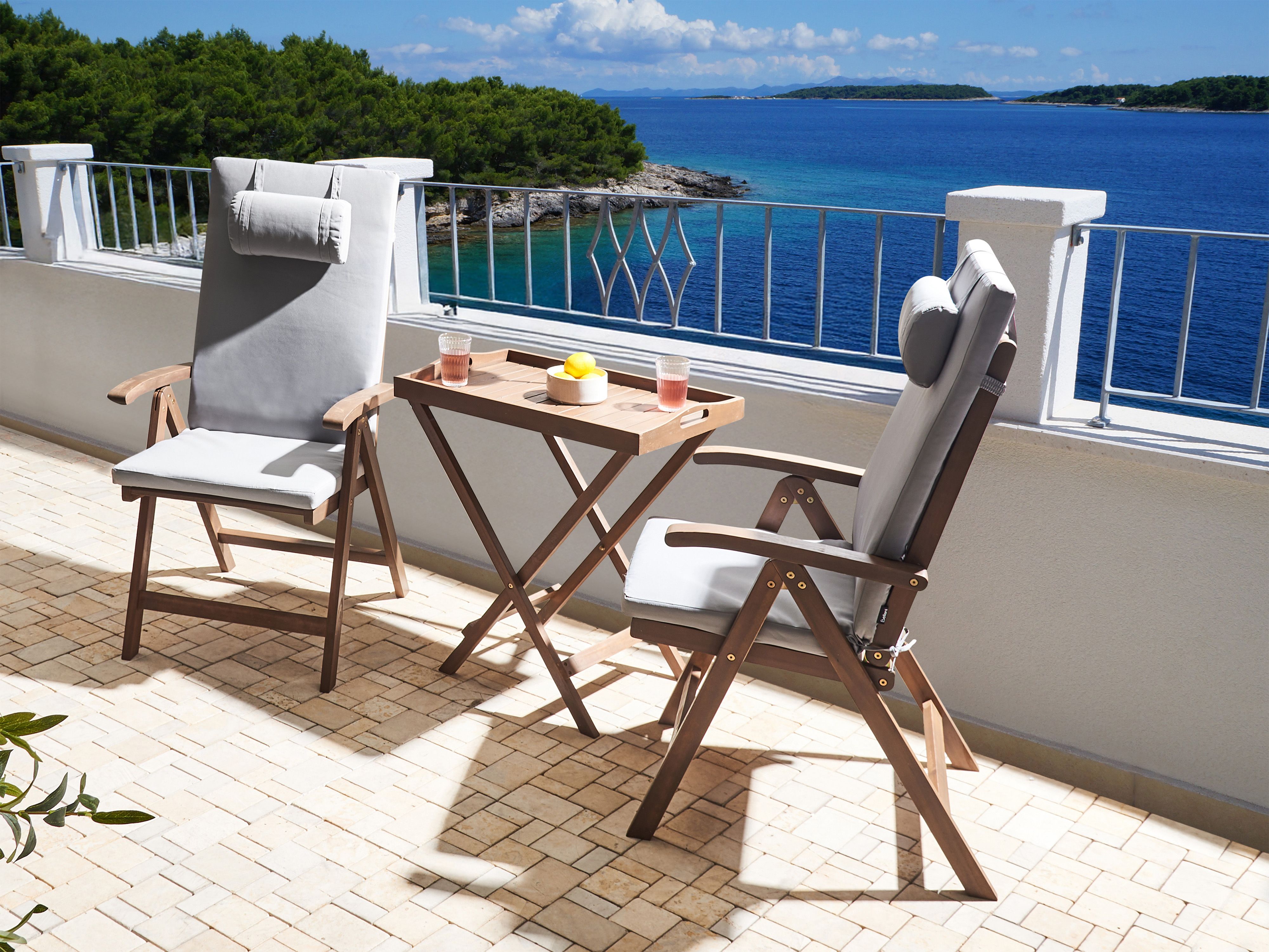 Bistro Set AMANTEA PREMIUM Acacia Wood Light Grey