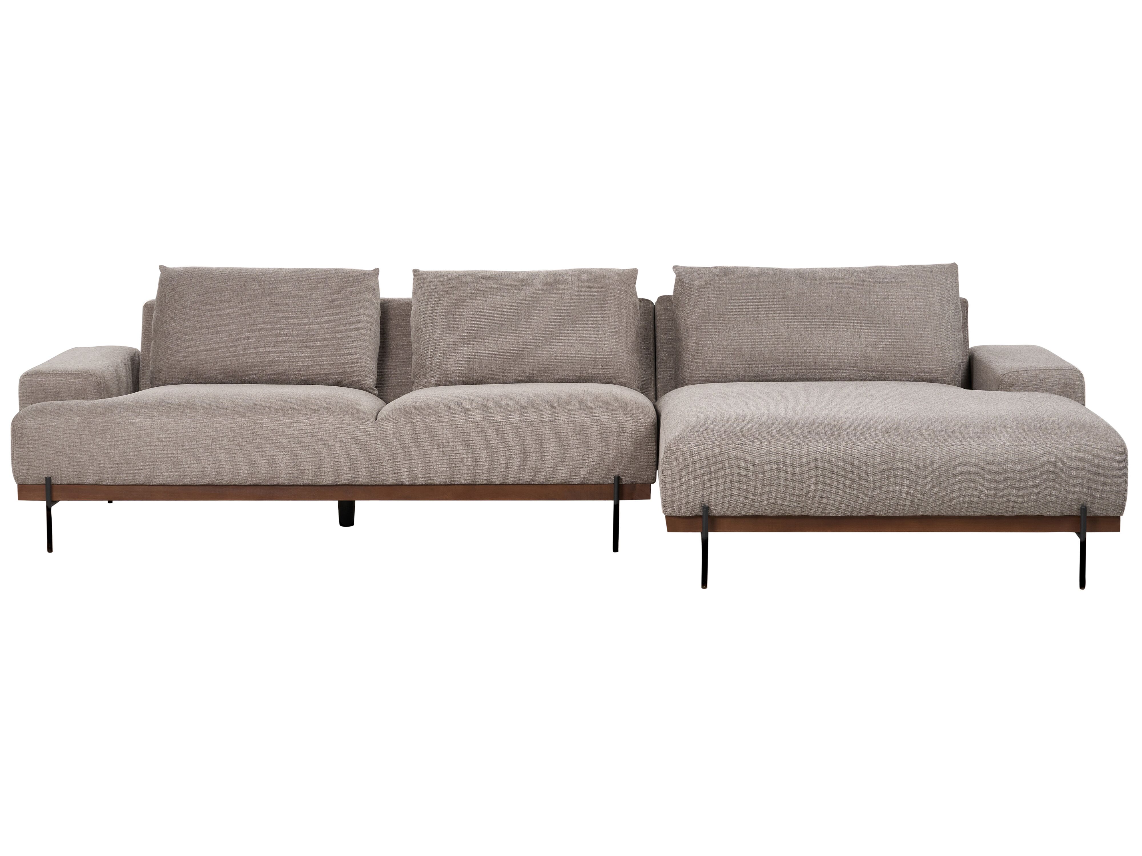 Corner Sofa 4 Seater MARIFERD Fabric Light Brown Left Hand
