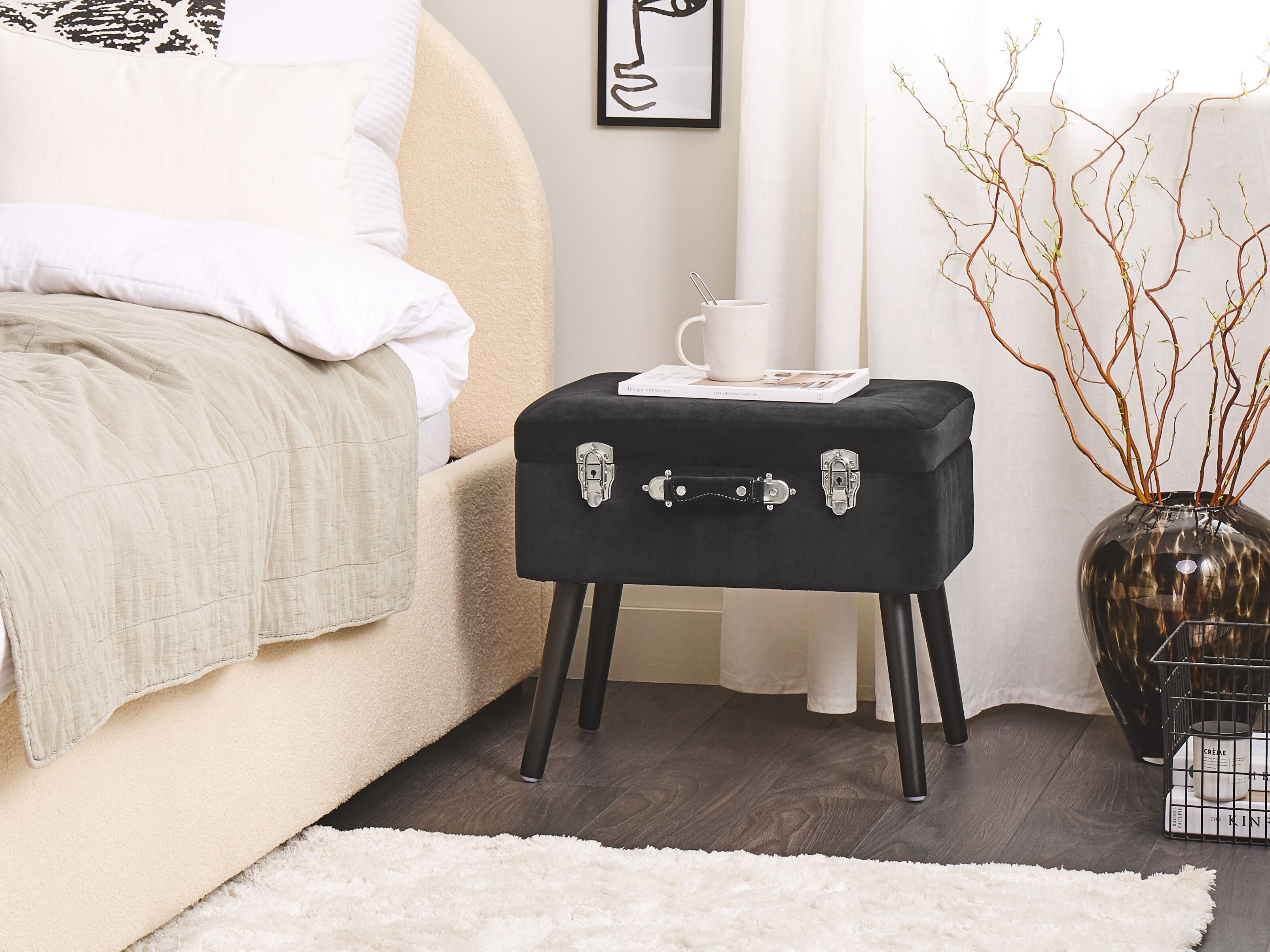 Storage Stool MALLARD Velvet Black