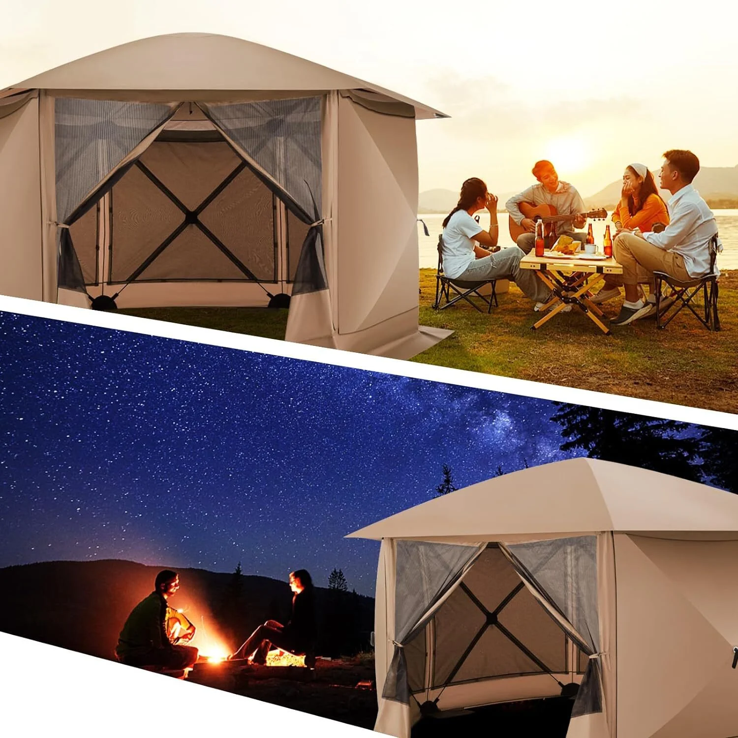 COBIZI 12'x12' Pop-up Gazebo Outdoor Camping Tent with 6 Sides Mosquito Netting, Waterproof, UV Resistant, Portable Screen House Room, Easy Set-up Party Tent with Carry bag, Ground Spike, Brown - Image 21