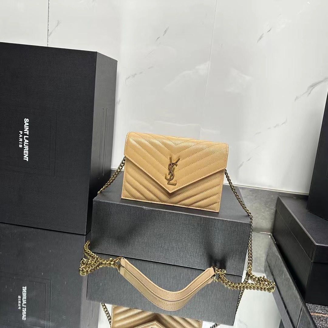 YSL Chain Shoulder Bag- Beige Leather & Gold Hardware1:1High-quality replica