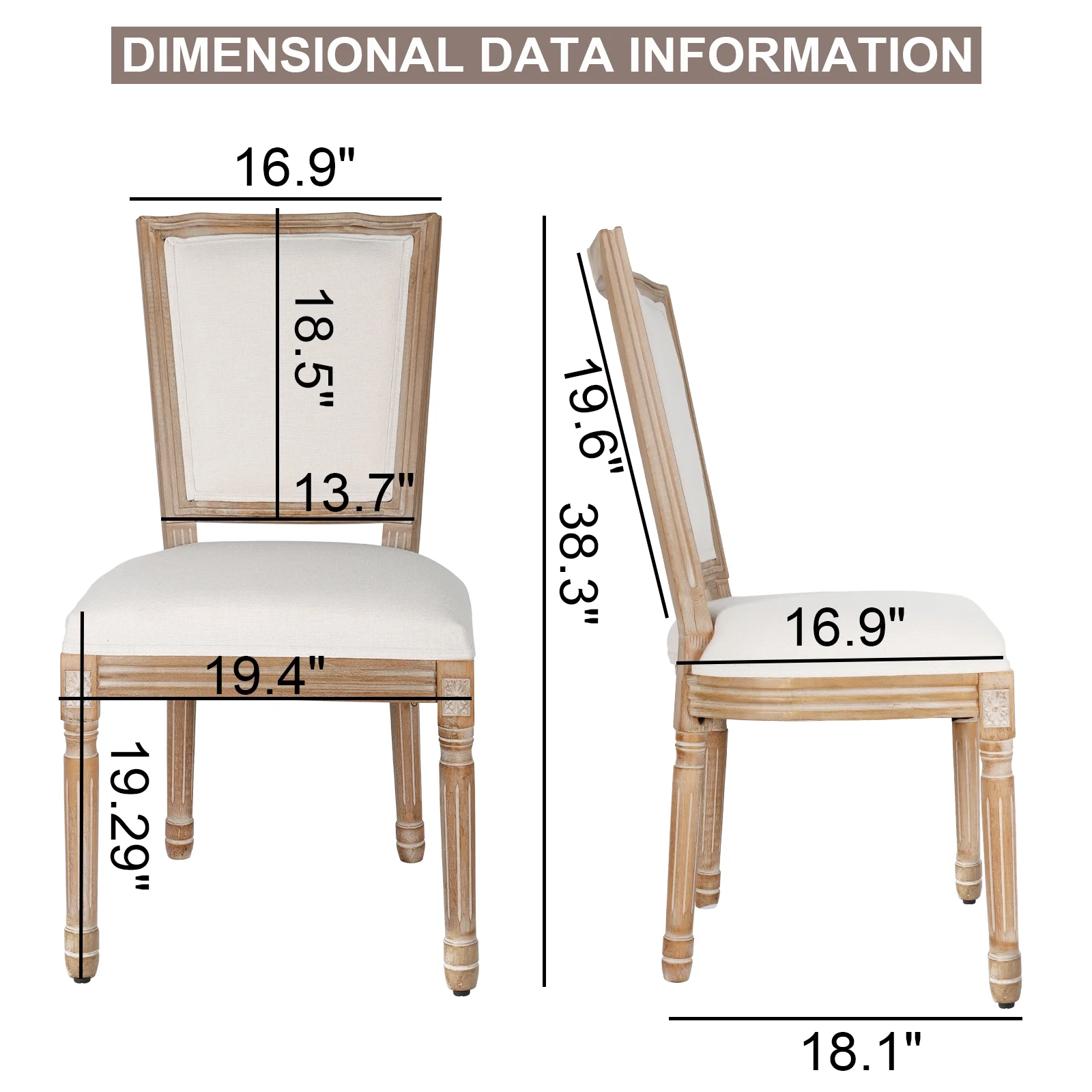 French Dining Chairs Set of 2 Beige Natural Fabric Round Back with Solid Wood Legs and Frame for Bedroom Dining Room Kitchen - Image 12
