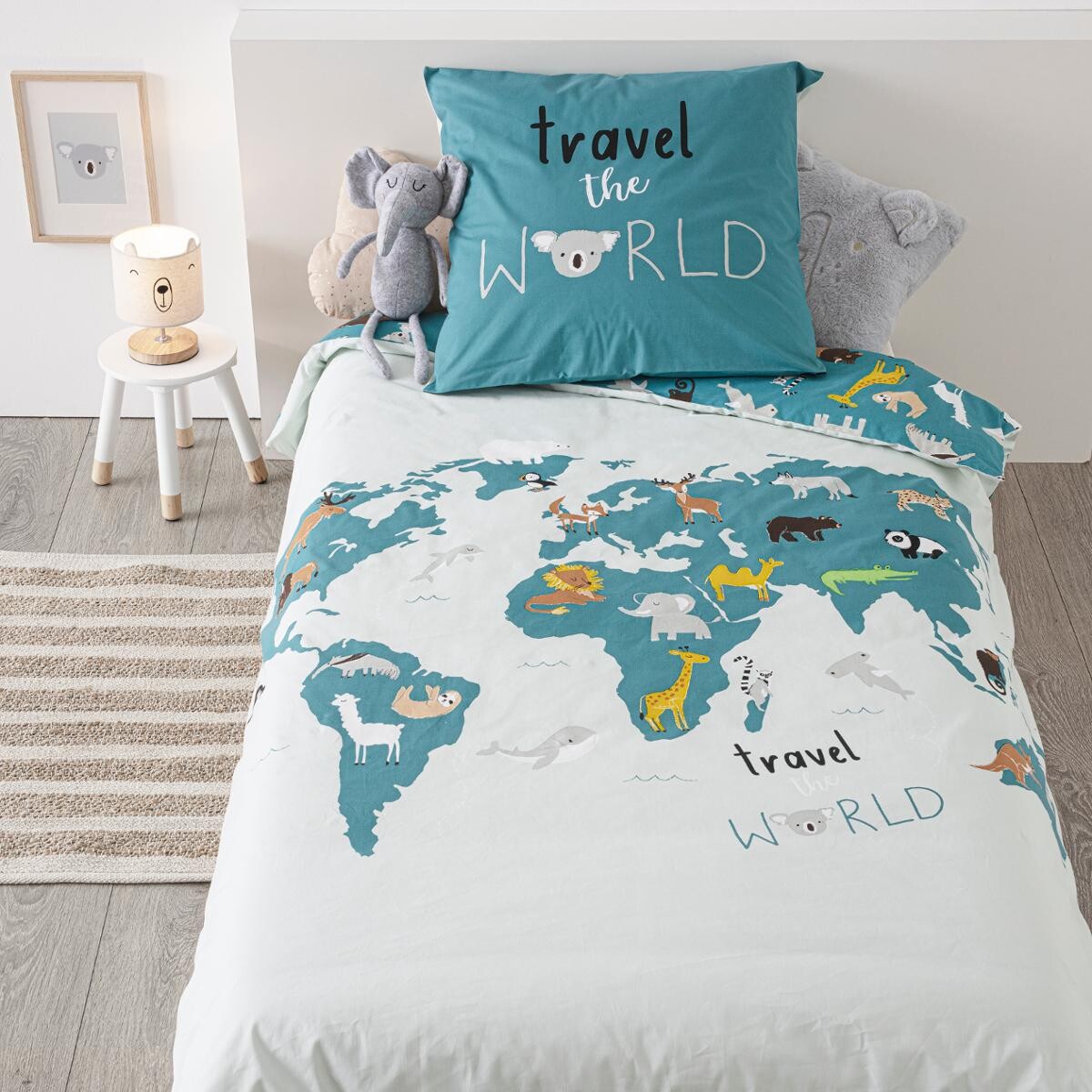 Kids bed linen set "World map" Cotton, 140x200 cm