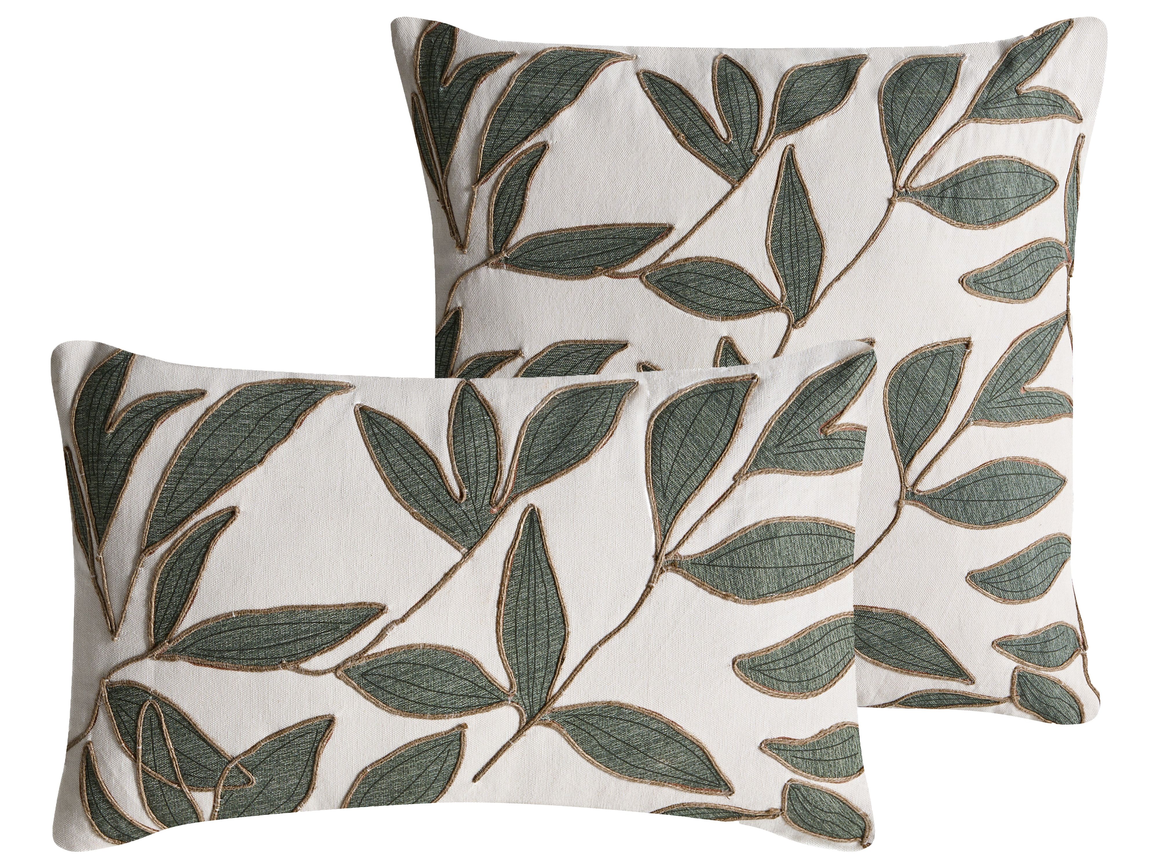 Set of 2 Decorative Cushions LANSIUM Cotton 30 x 50 cm 45 x 45 cm White Plant Pattern