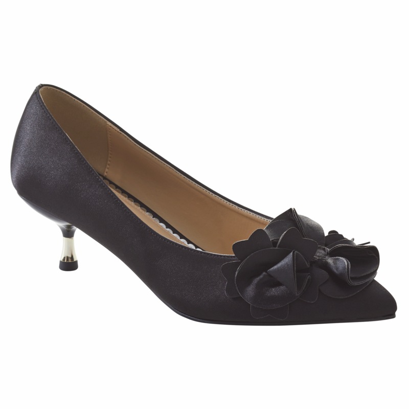 Amanda D’laurie Ruffle Kitten Heel for Women in Satin with 2” Heel - MIDNIGHT VELVET CATALOG
