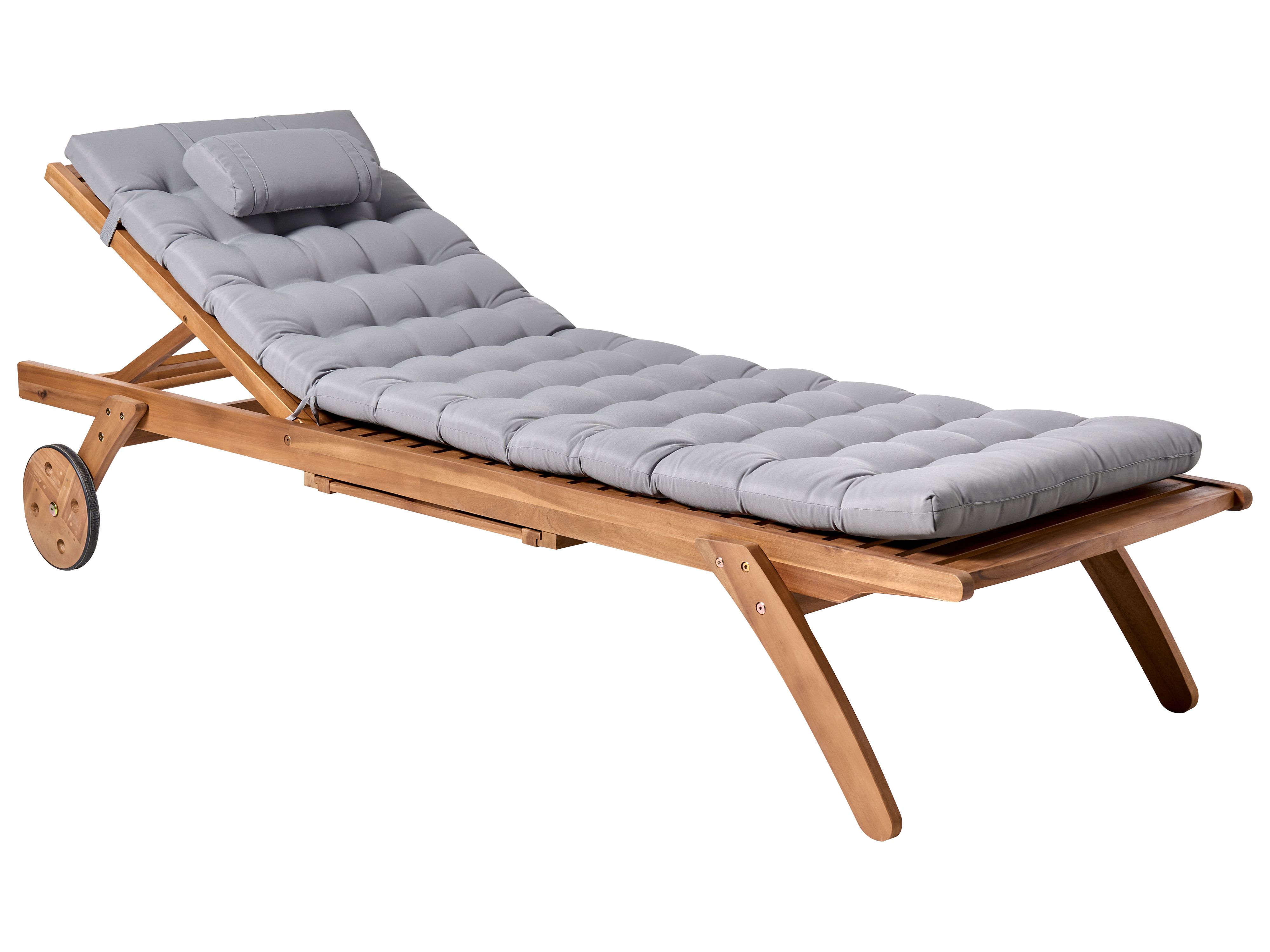 Sun Lounger with Cushion CESANA PREMIUM Acacia Wood Light Grey