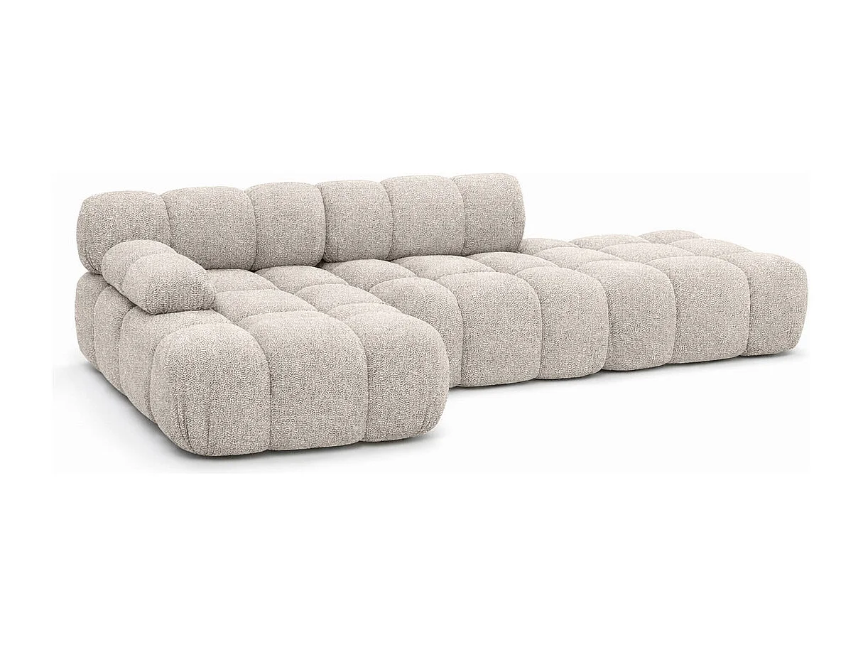 Canapé d’angle modulaire avec pouf, canapé en L, tissu bouclé Abriamo, Beige, Gauche, Selia