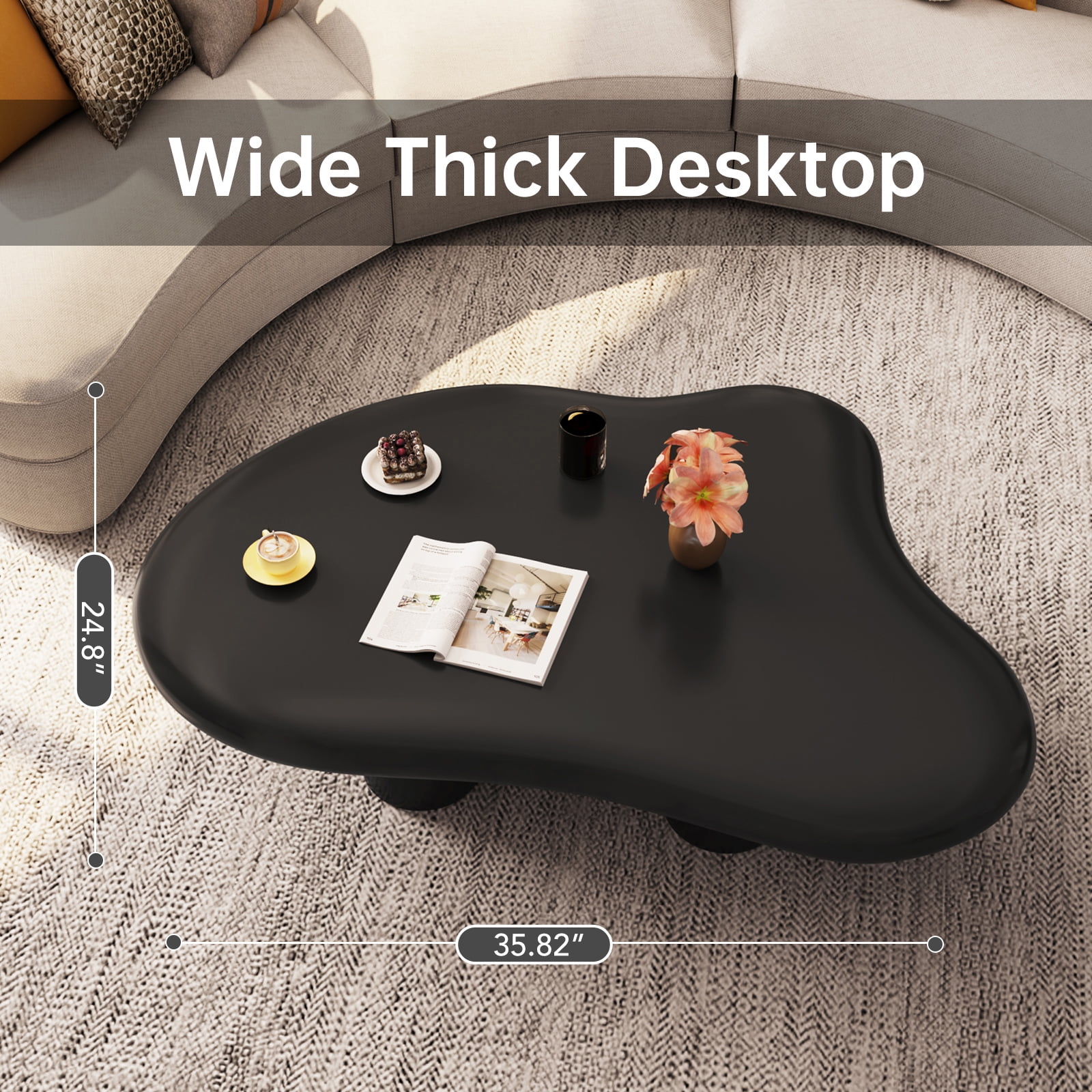 Guyii Cream White Coffee Table with 4 Legs, Irregular Side Table, Modern Wood Tea Table for Living Room, Apartment, Office - Image 12