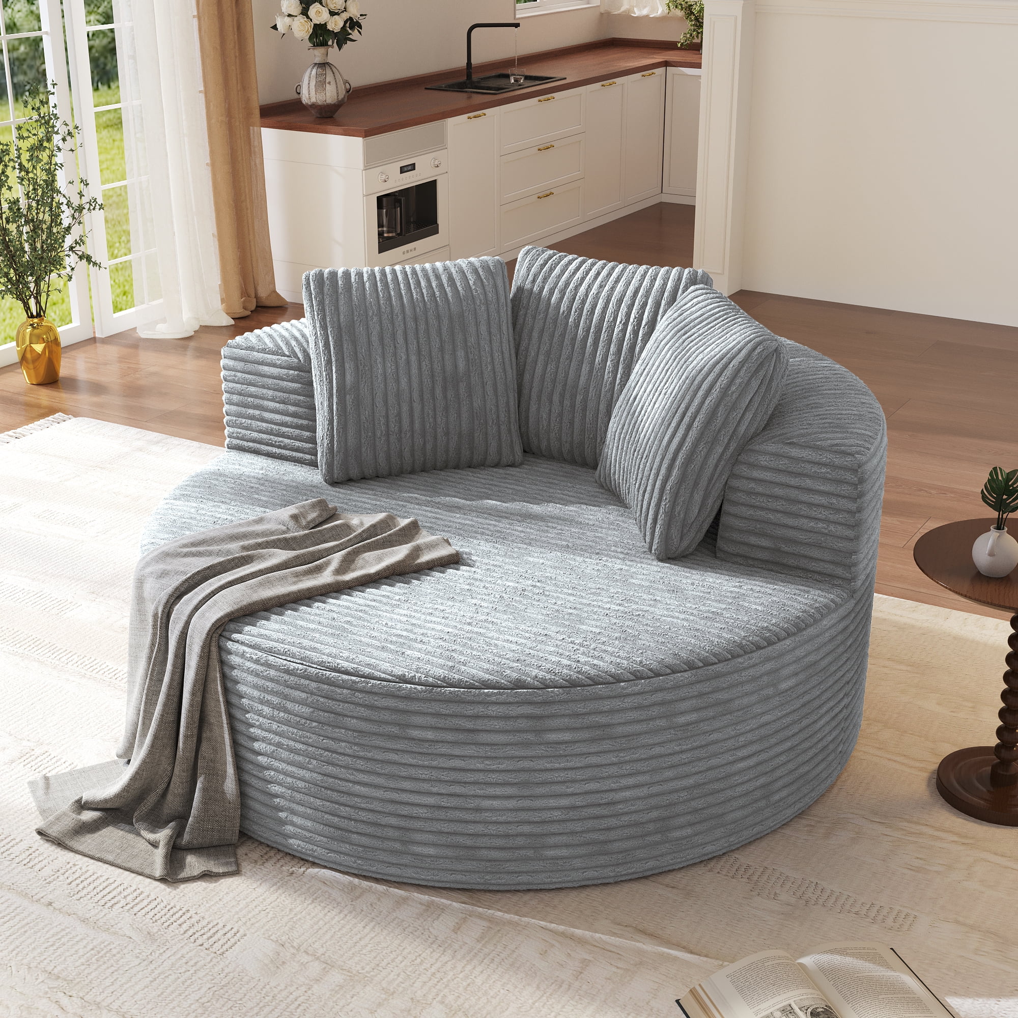 Sodrens Oversized Chaise Lounge Chair Indoor,Upholstered Sofa Bed with Throw Pillows and Armrests,Sleeper Chair for Living Room,Bedroom,Brown,Corduroy - Image 13