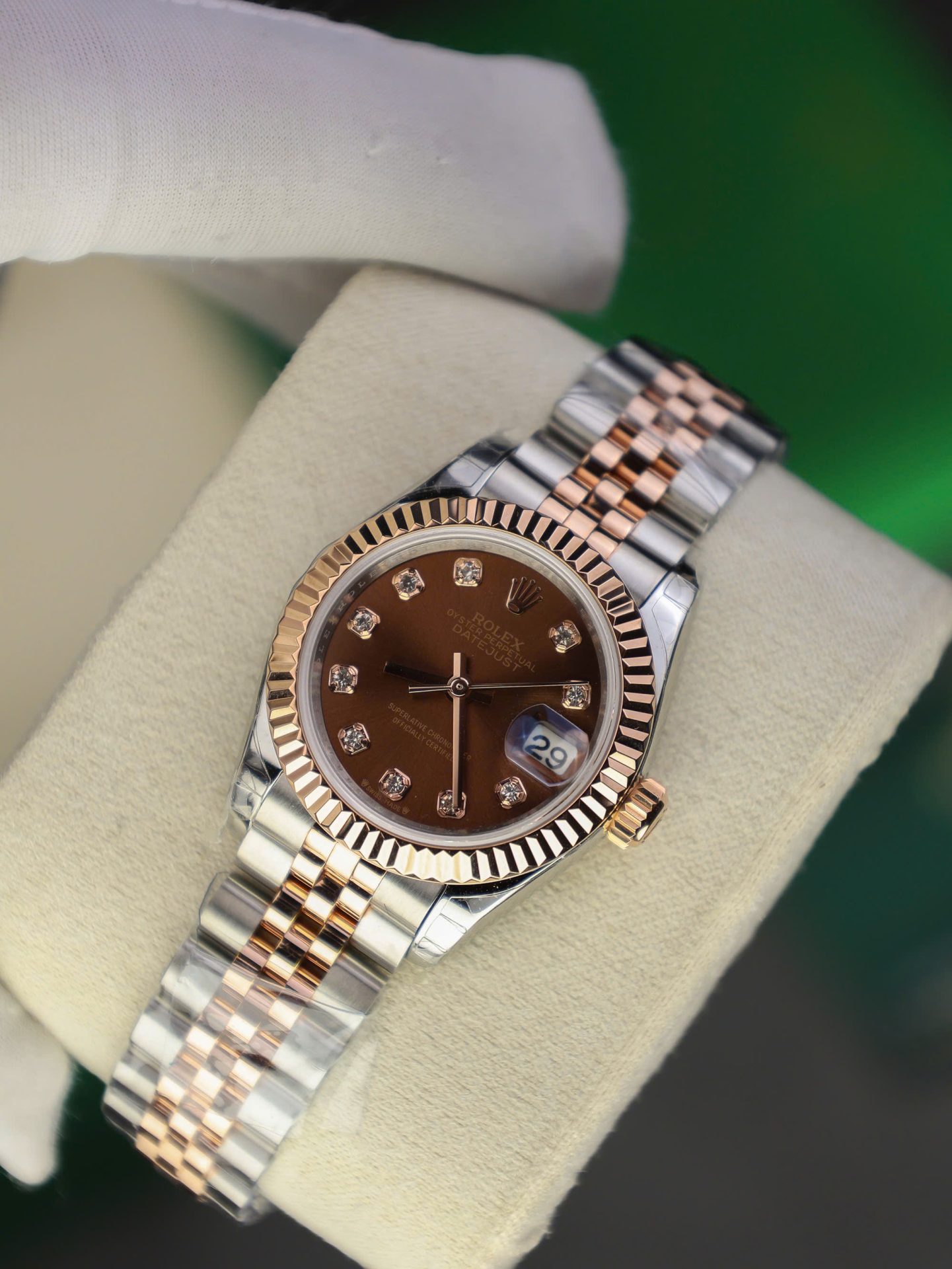 Rolex DateJust Lady Replica Watch Custom Gold Wrapped Chocolate Dial GM Factory 28mm - Elite Watch Atelier