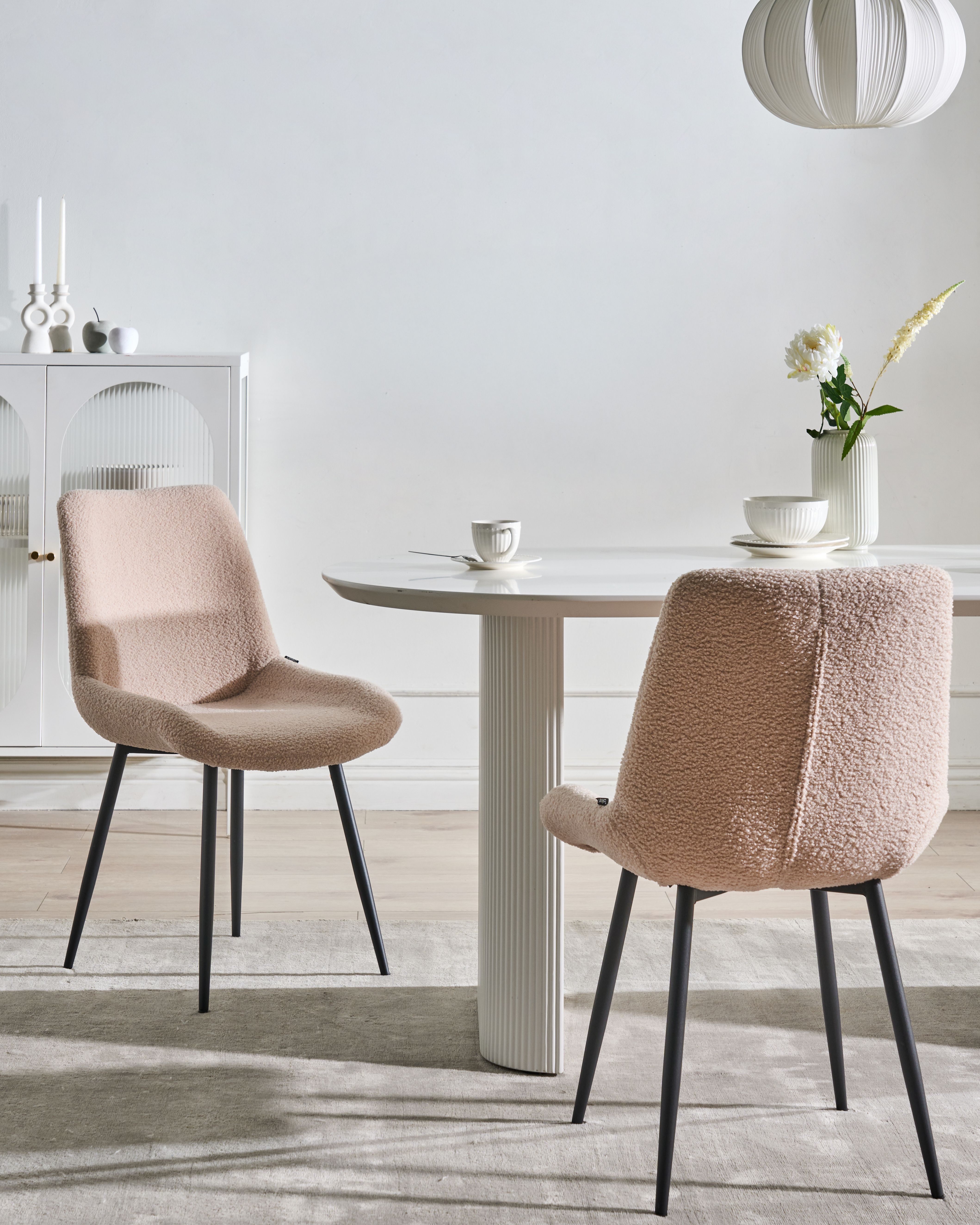 Set of 2 Dining Chairs AVILLA Boucle Beige