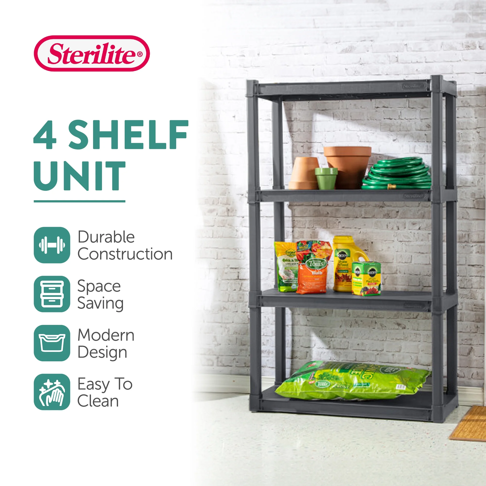 Sterilite Plastic Indoor Outdoor 4 Shelf Durable Shelving Unit, Gray 3 Pack - Image 4