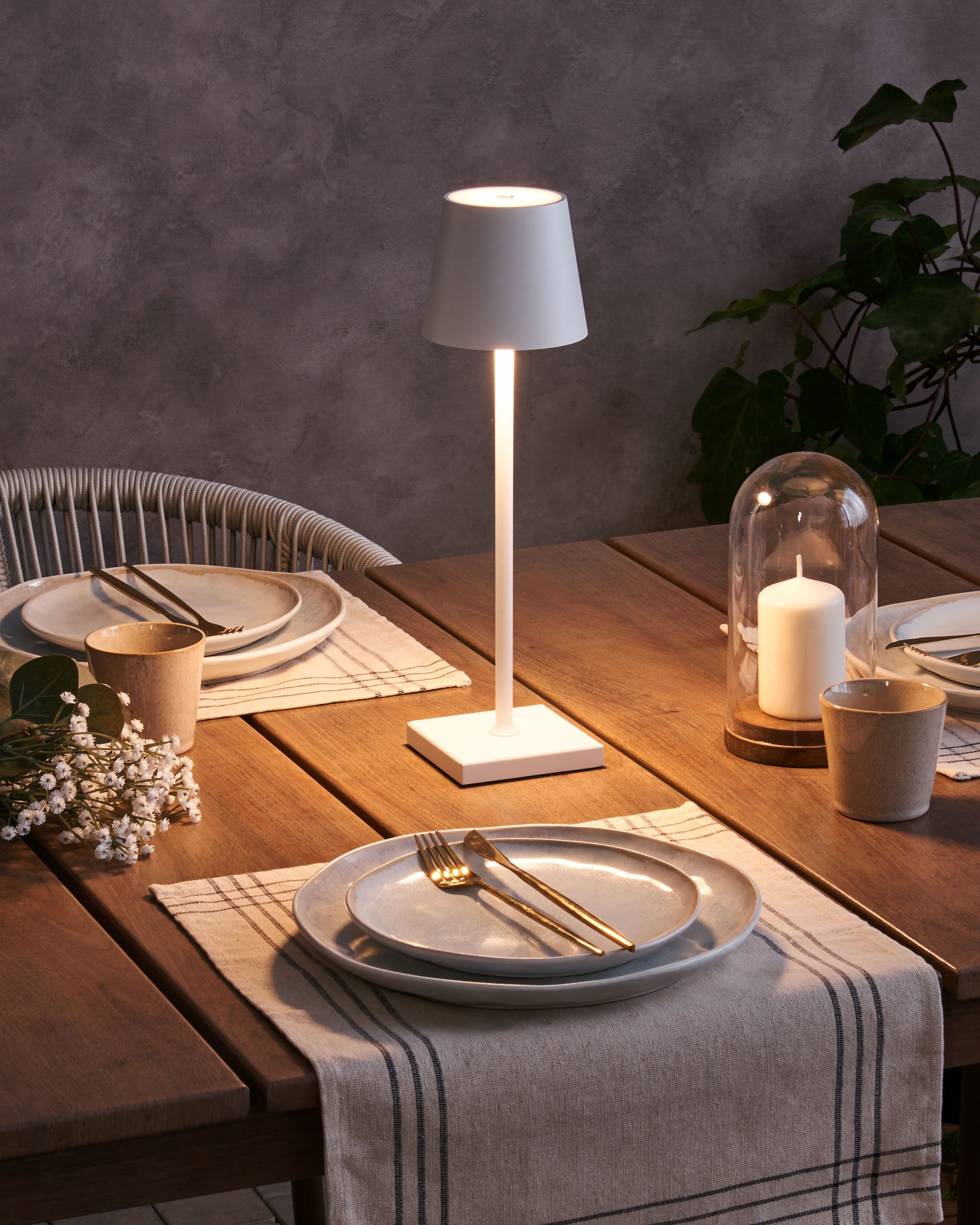 Wireless LED Table Lamp BACEIRO with Dimmer Metal White