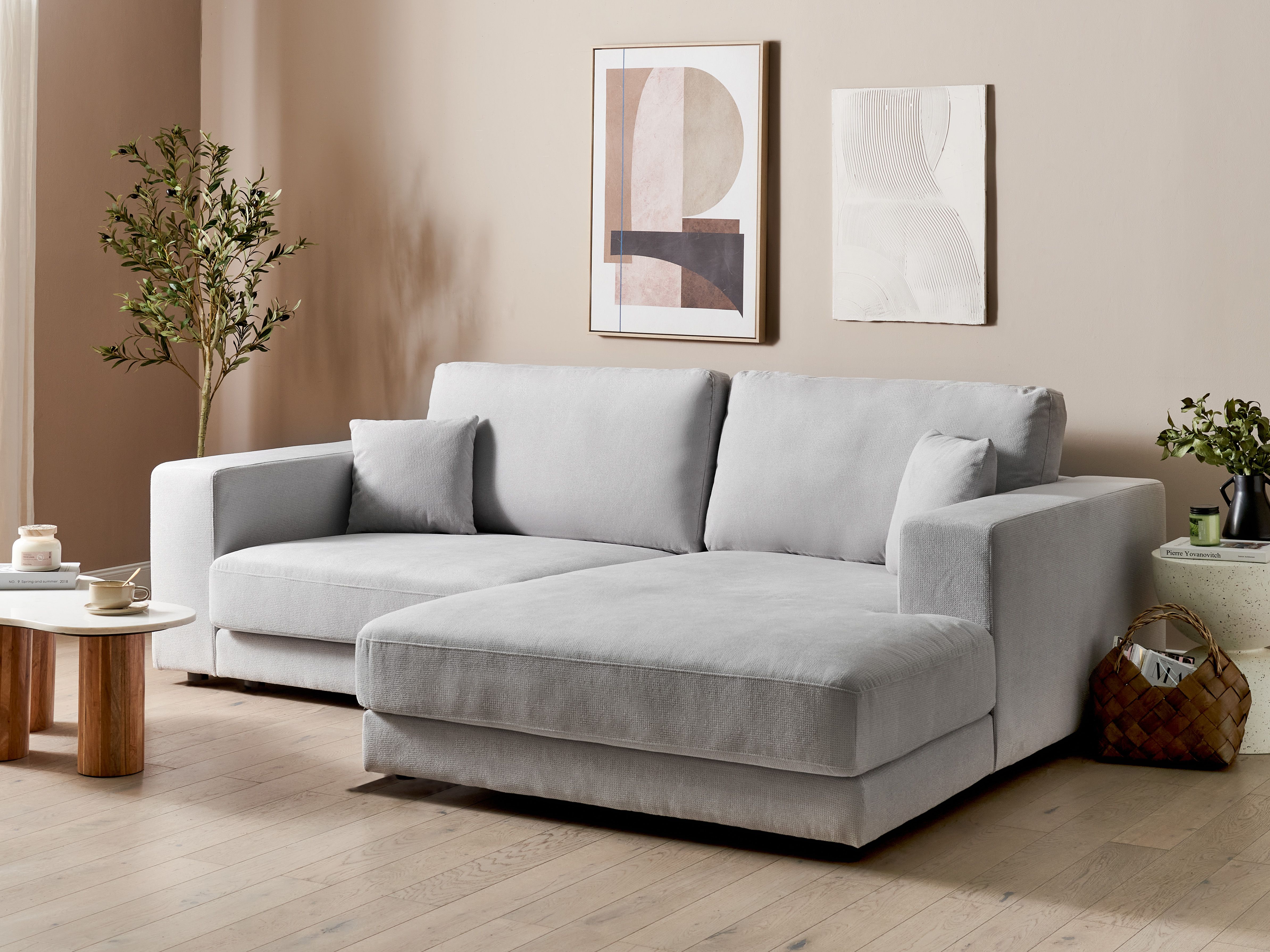 Corner Sofa 3 Seater LOFOTEN Fabric Light Grey Left Hand
