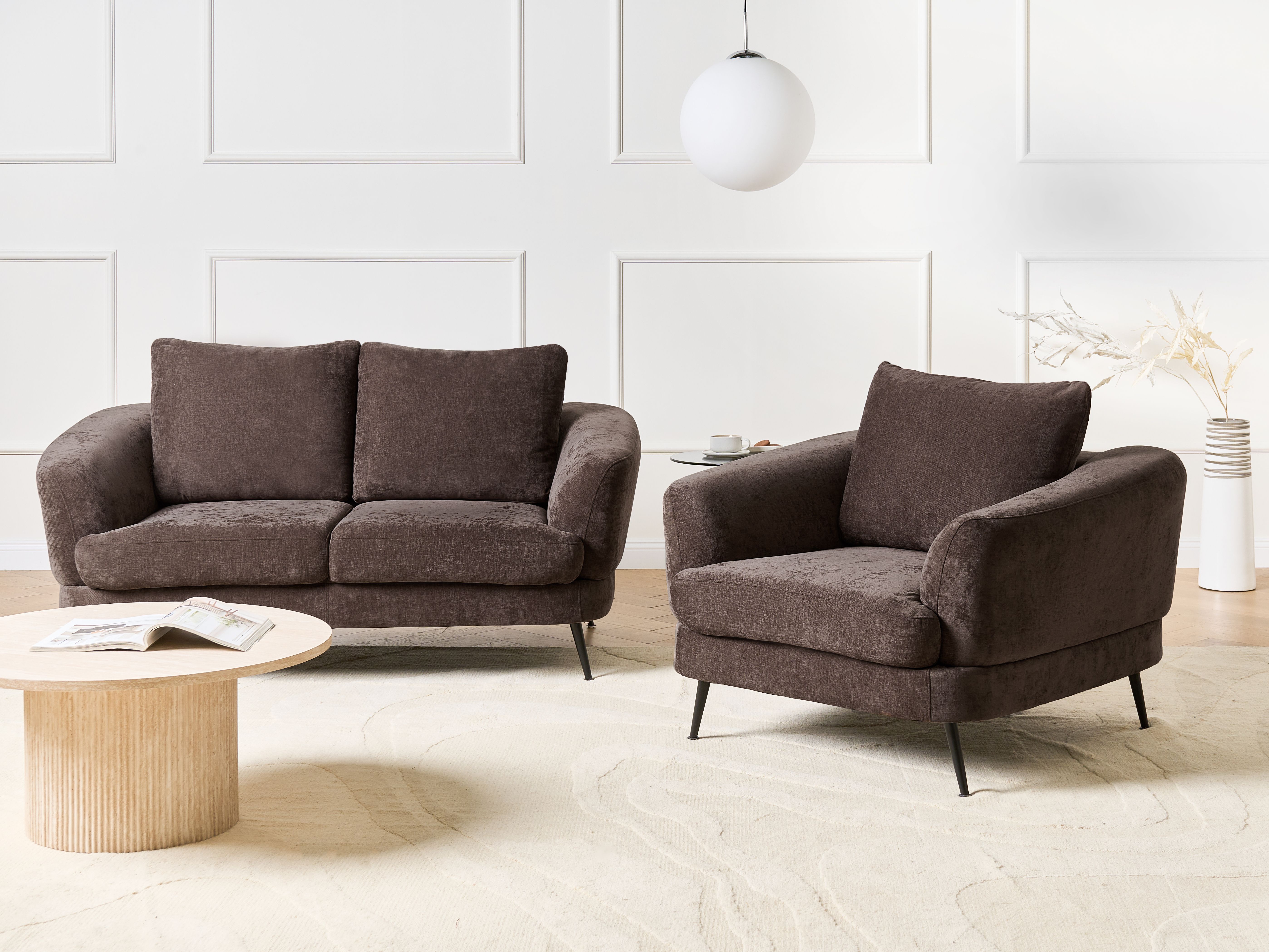 Living Room Set 3 Seater KJAER Chenille Dark Brown