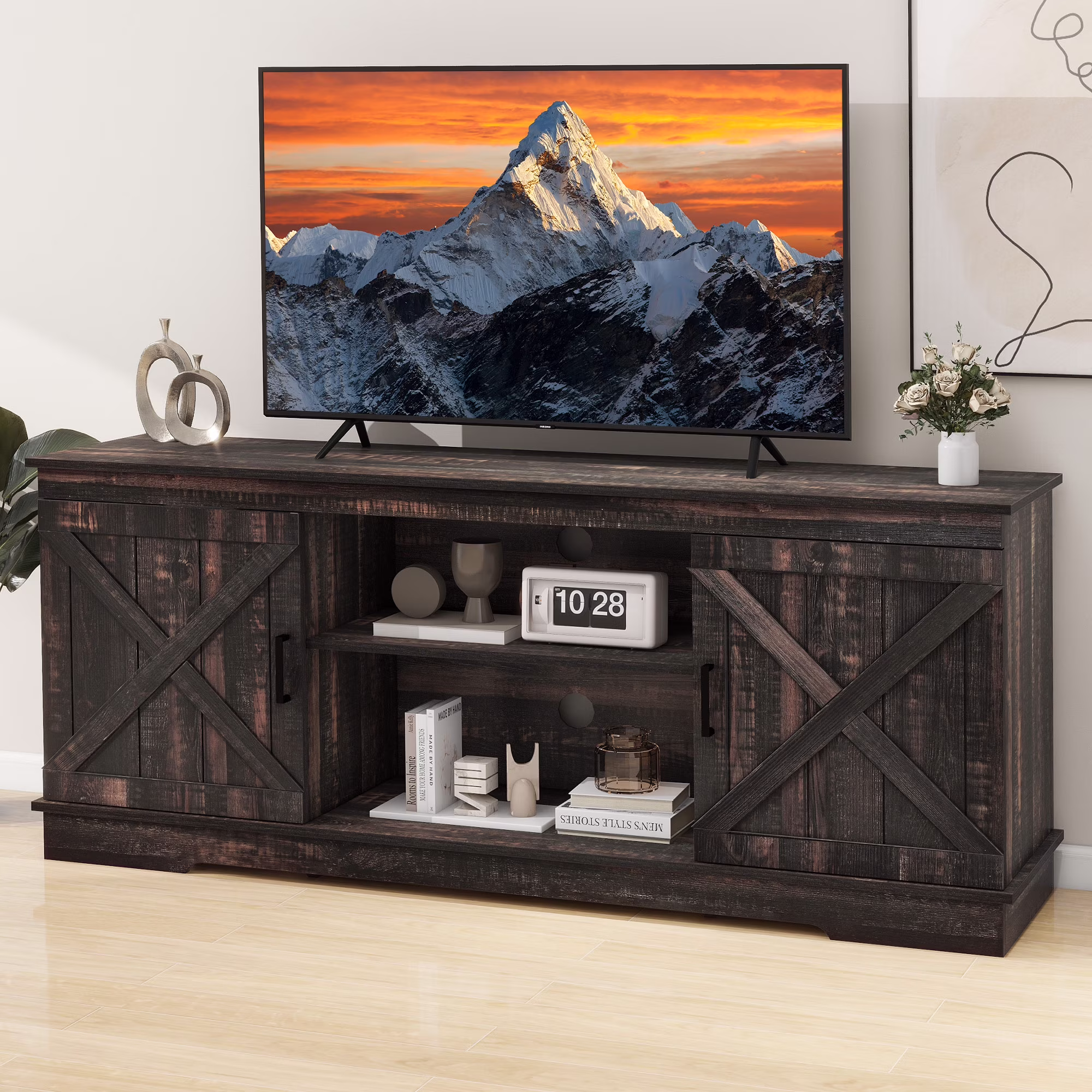 Dextrus Farmhouse TV Stand for 65 inch TV, Entertainment Center for Living Room, TV Media Console Cabinet, Grey Wash - Image 5