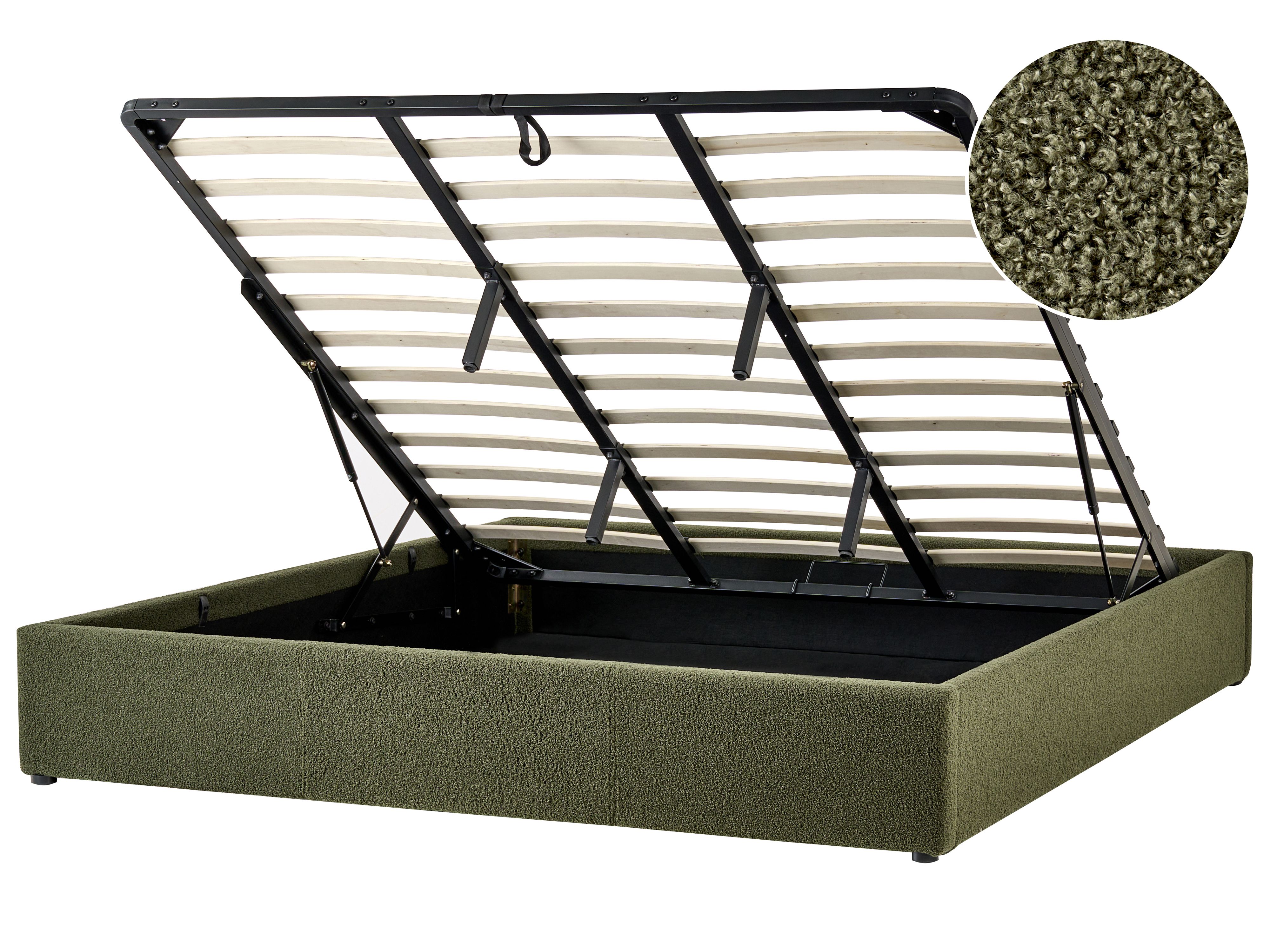 Ottoman Bed without Headboard Boucle DINAN 180 x 200 cm (EU Super King) Dark Green