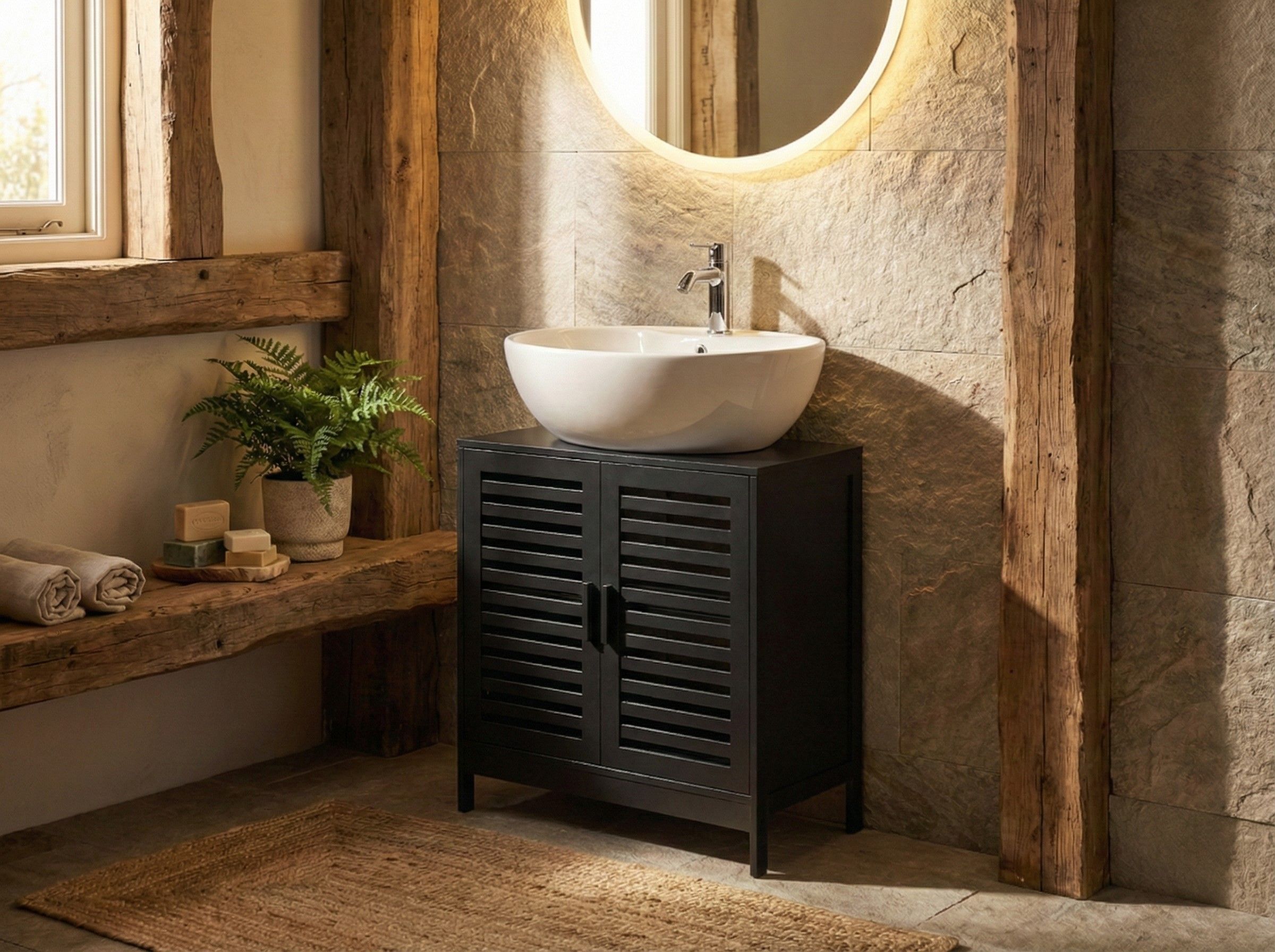 Vanity Unit MISSOULA Bamboo 60 cm Black
