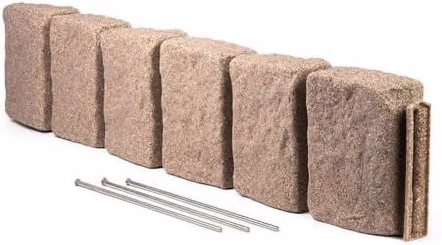 Beuta Landscape Edging | Garden Edging Border | Faux Stone Block XL for Lawn Edging, Flower Beds & Yard Edging �C 1 Pack | Each Section Has 6 Blocks 48