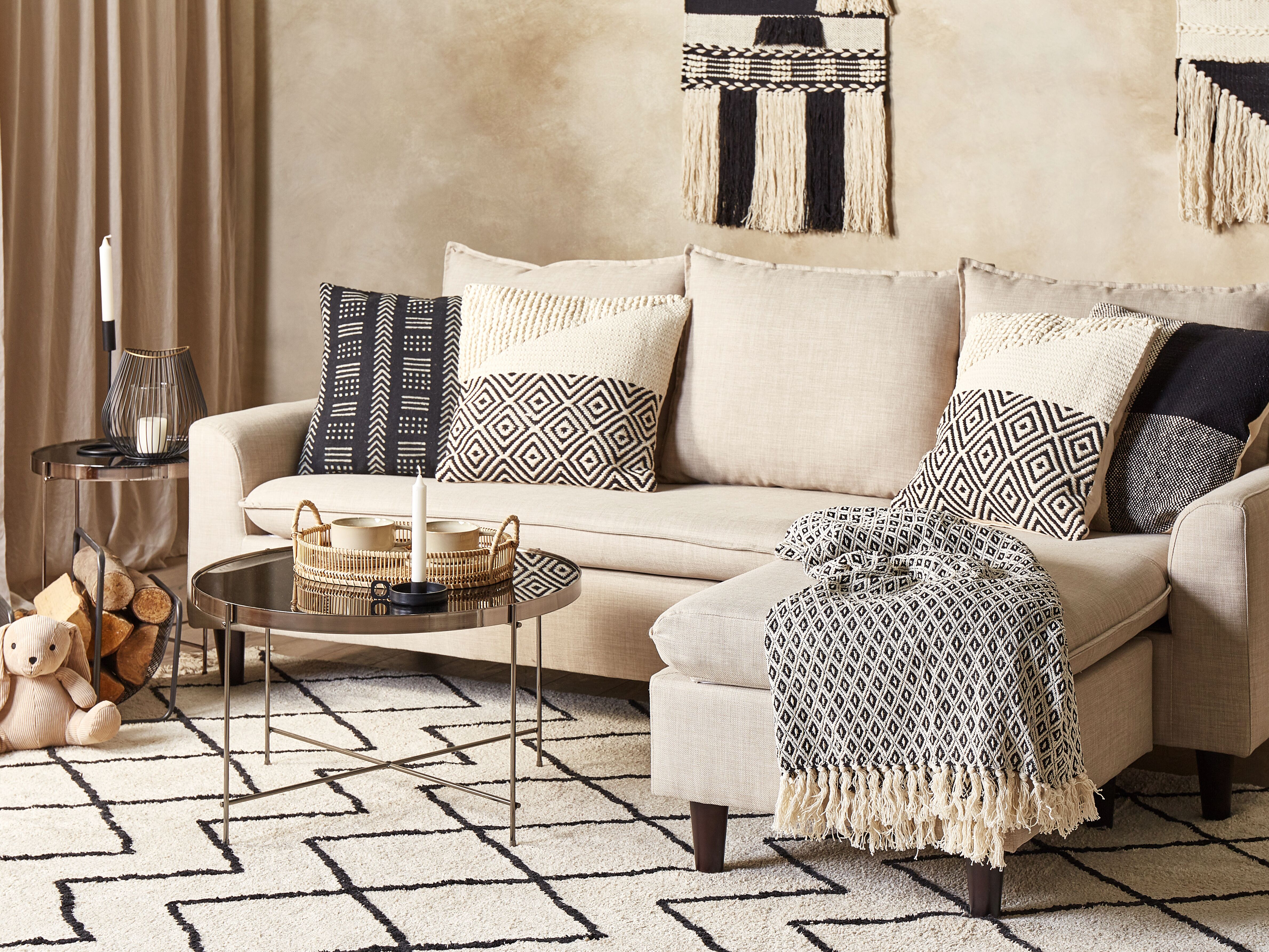 Set of 2 Decorative Cushions CALANTHE Cotton 45 x 45 cm Beige Geometric Pattern