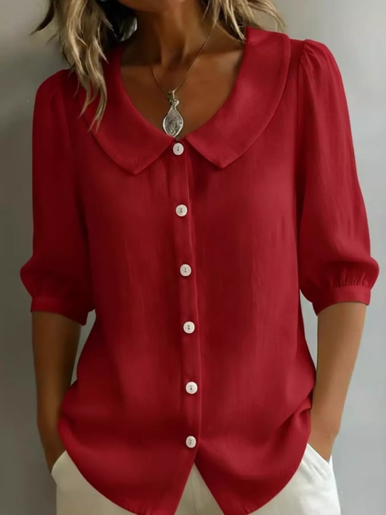 Full Size Peter Pan Collar Button-Down Shirt Plus Size - ZKZOOK