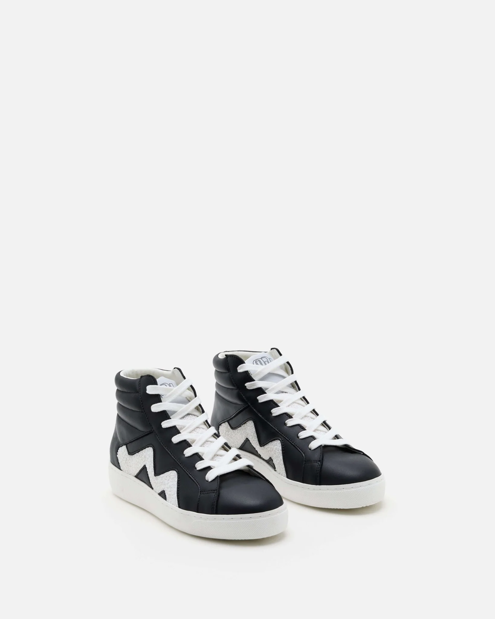 BASKETS CARLA/WOOL - En cuir laine noir blanc