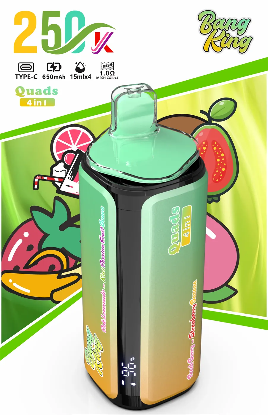 Pink Limonada · Kiwi Passionfruit Guava · Brzoskwiniowy Berry · Truskawka Banan