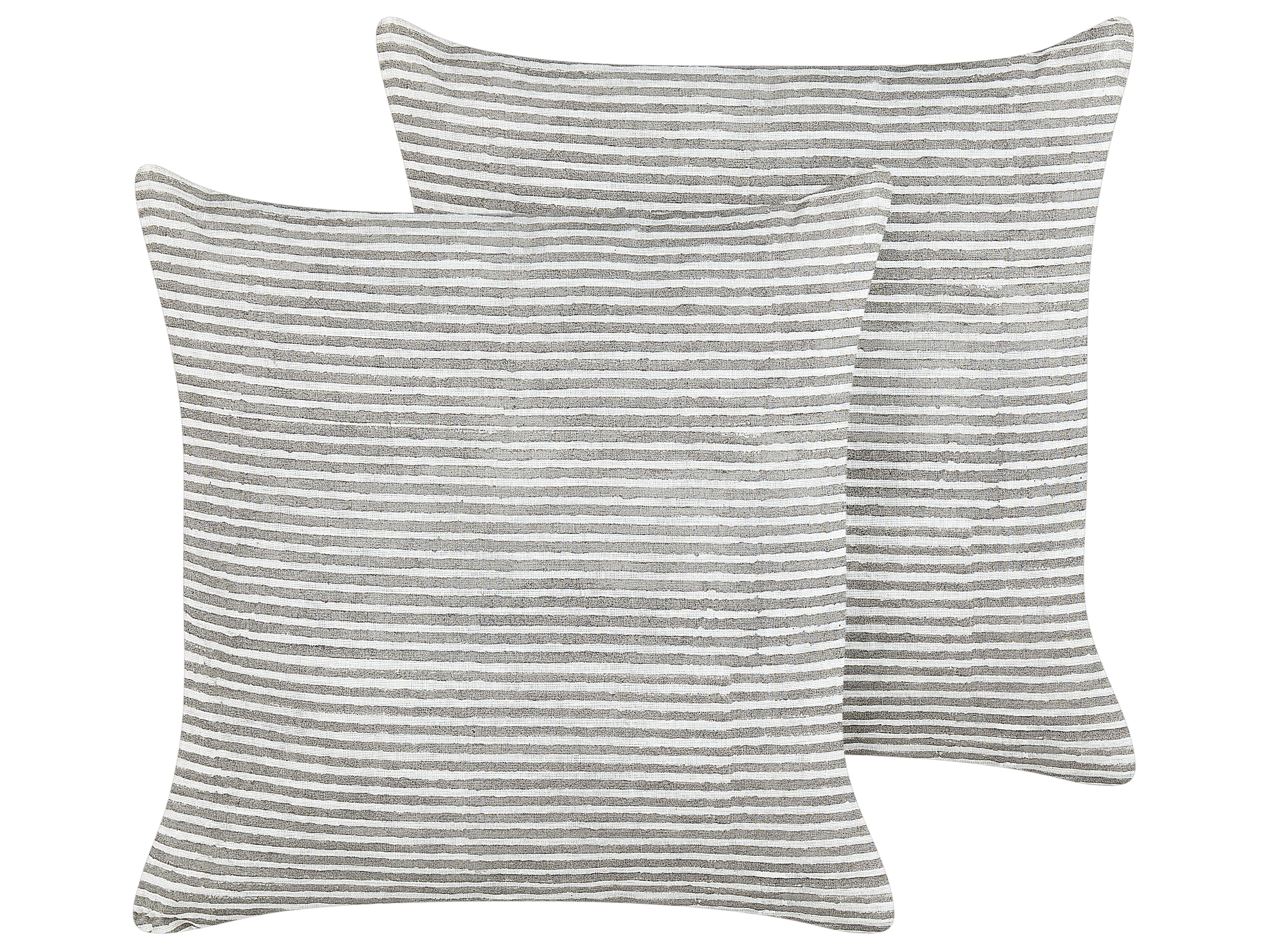 Set of 2 Decorative Cushions KANPAS Linen 50 x 50 cm Grey Striped