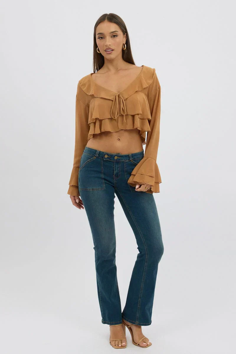 Beige Tie Up Blouse